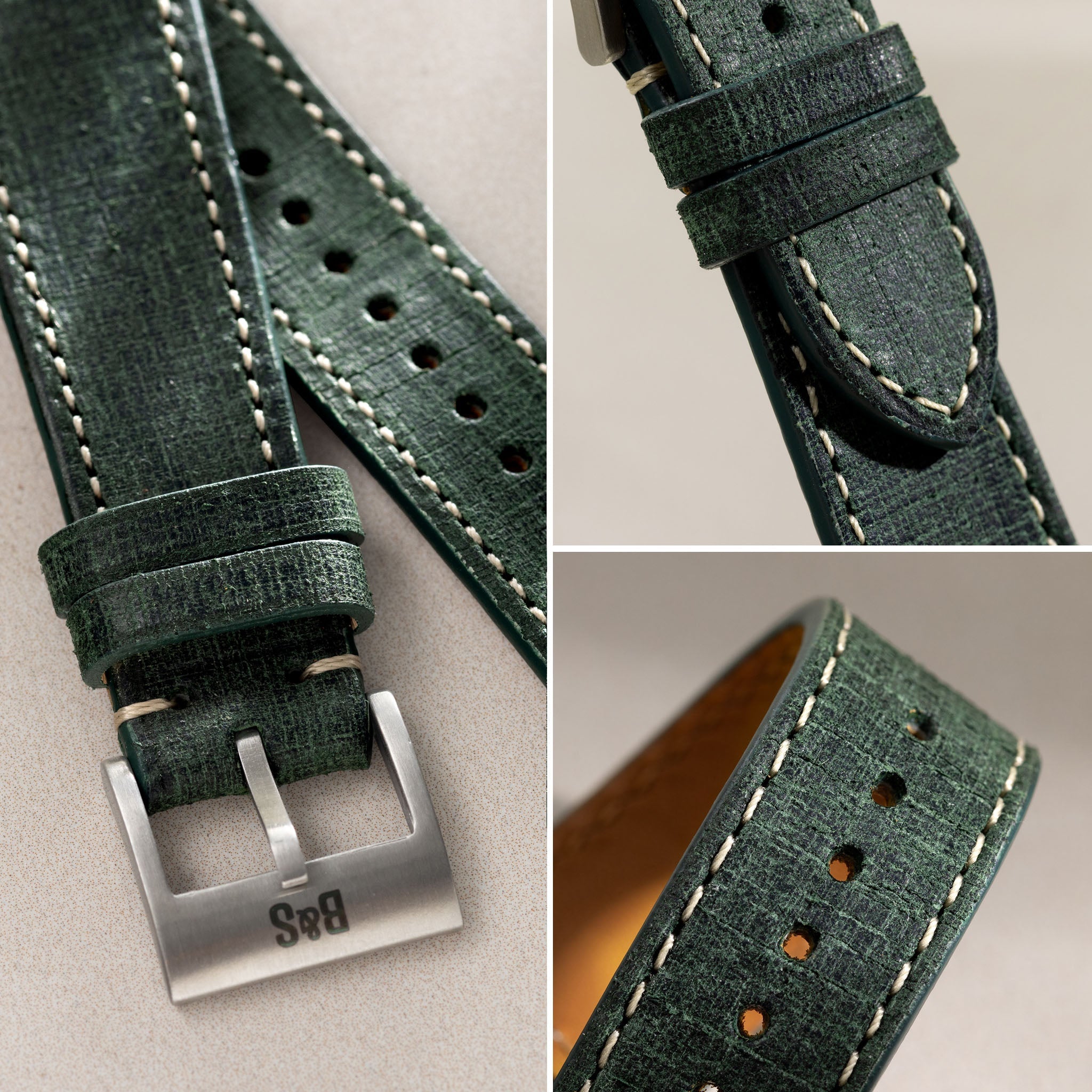 Horlogeband voor Rolex Explorer 2 - Linen Boxed Leather Elegant Green (20mm)