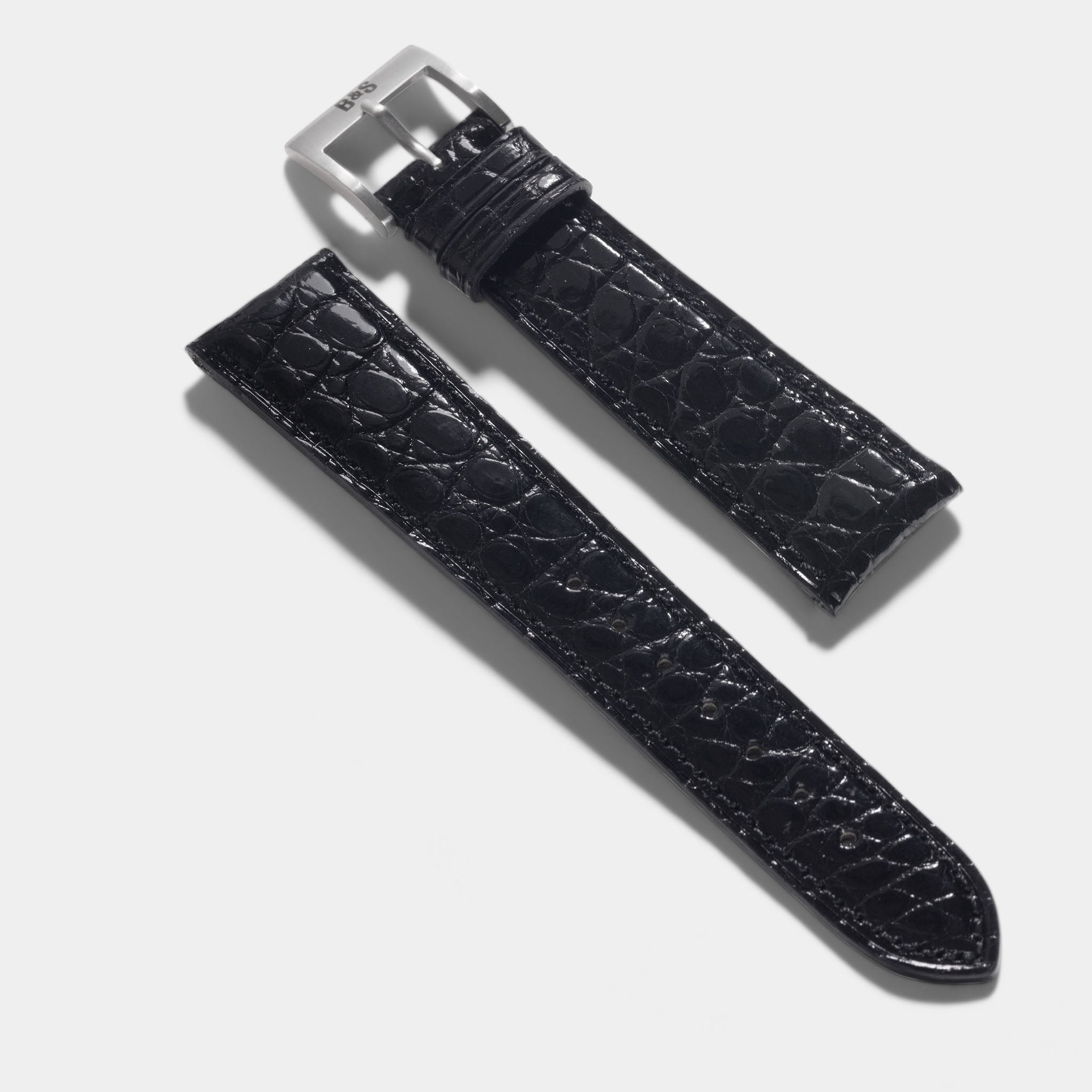 Brilliant Zwart Alligator Leren Horlogeband