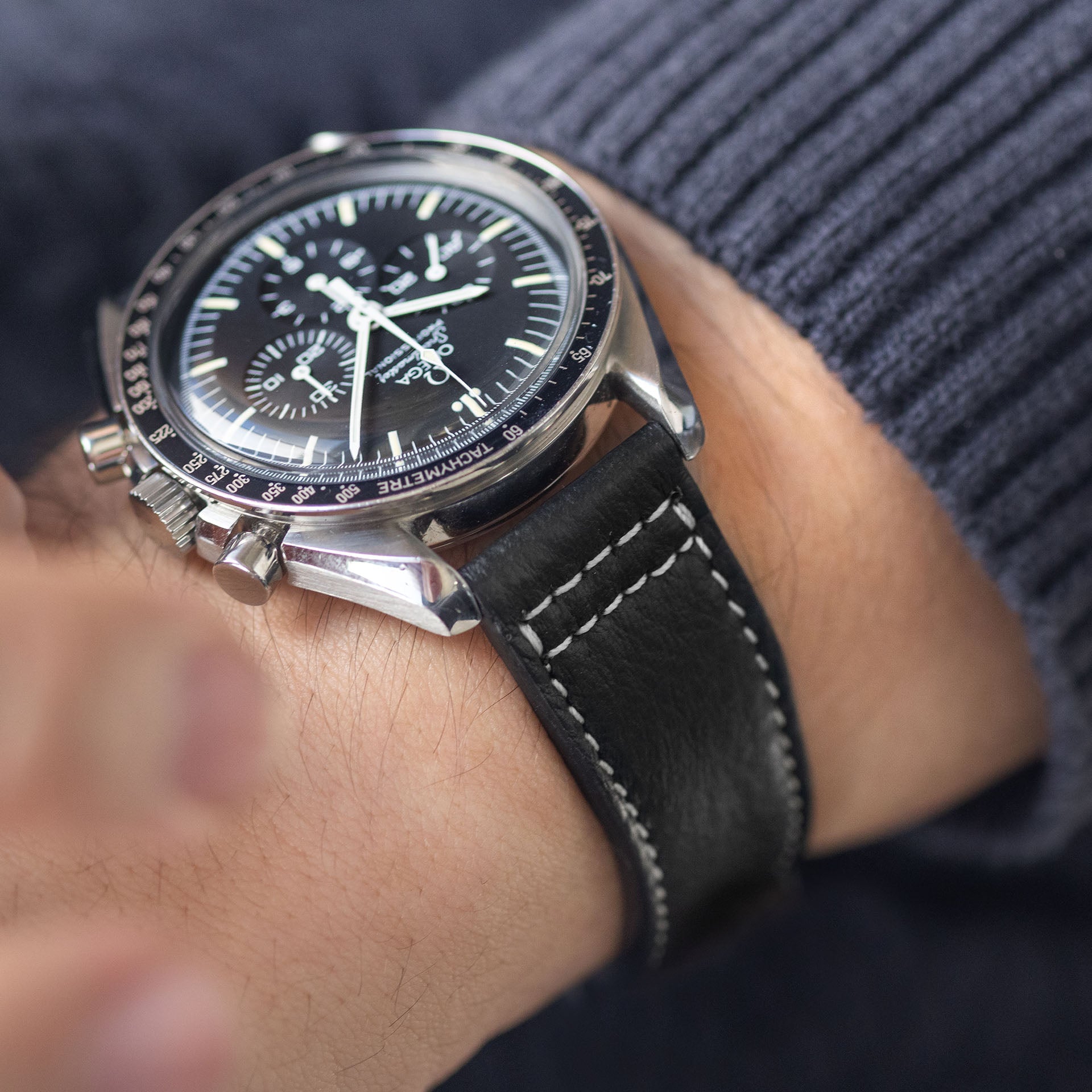 Zwart Aviator Leren Horlogeband