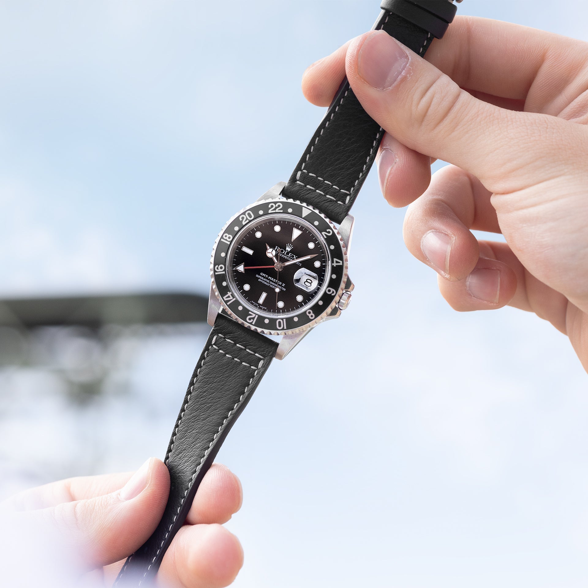 Zwart Aviator Leren Horlogeband