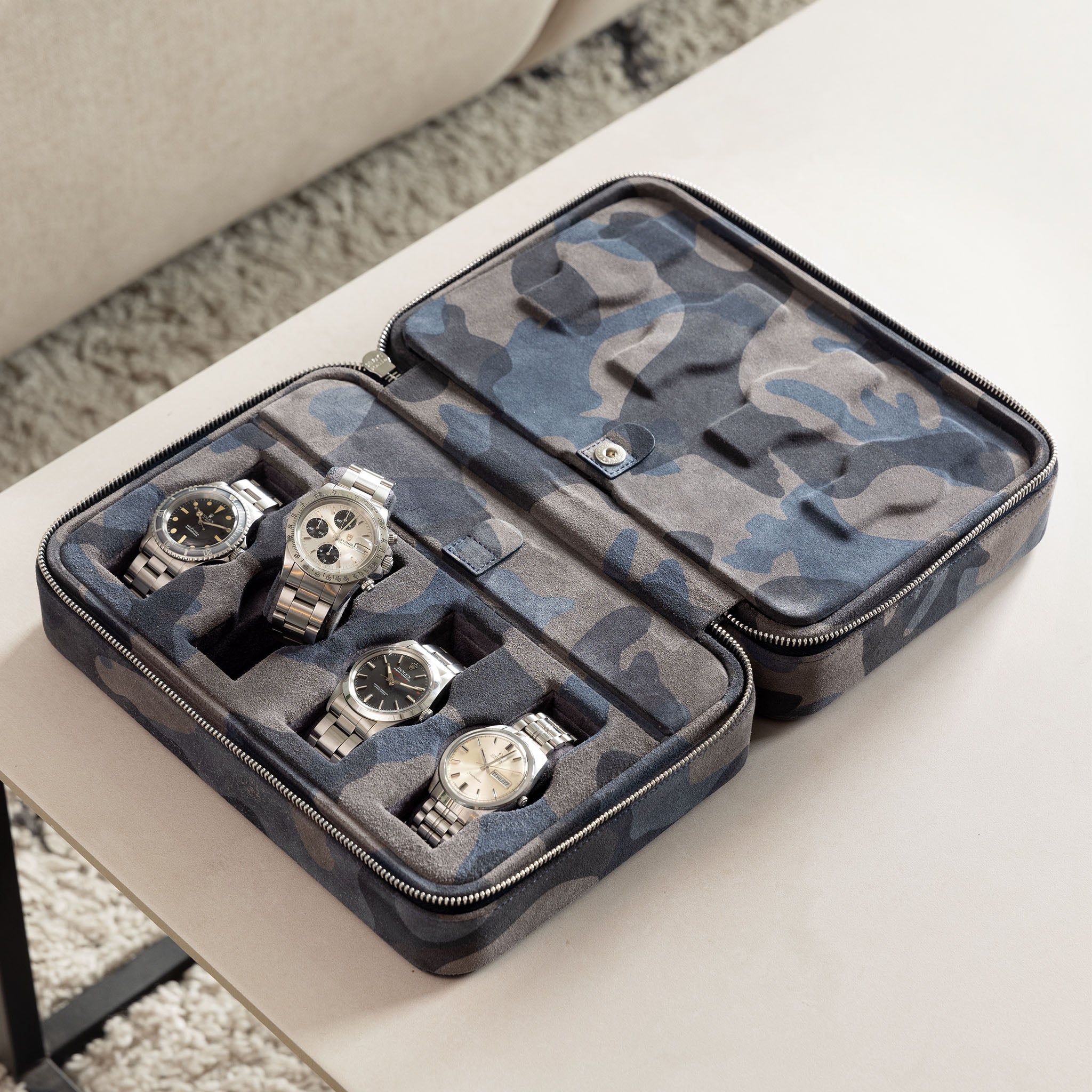 Blue Camo Suede Luxury Leather Watch Box