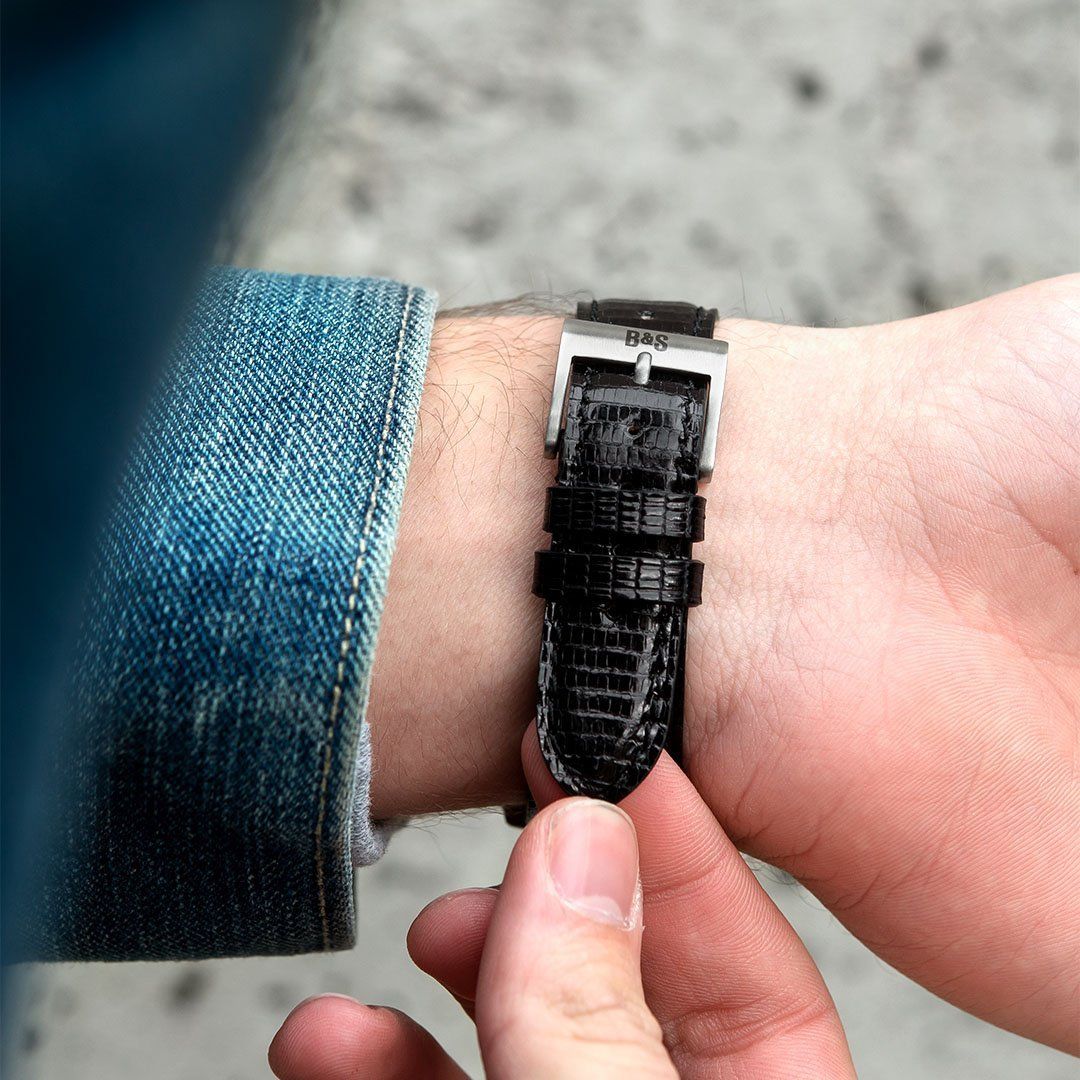 Brilliant Black Lizard Leren Horlogeband