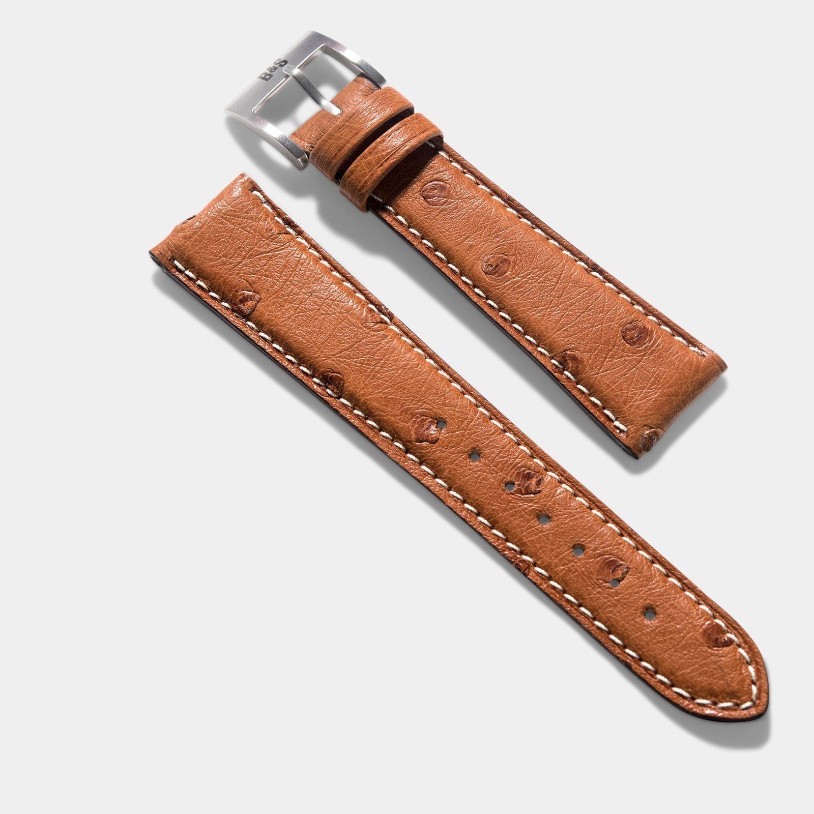 Cognac Brown Ostrich Leren Horlogeband