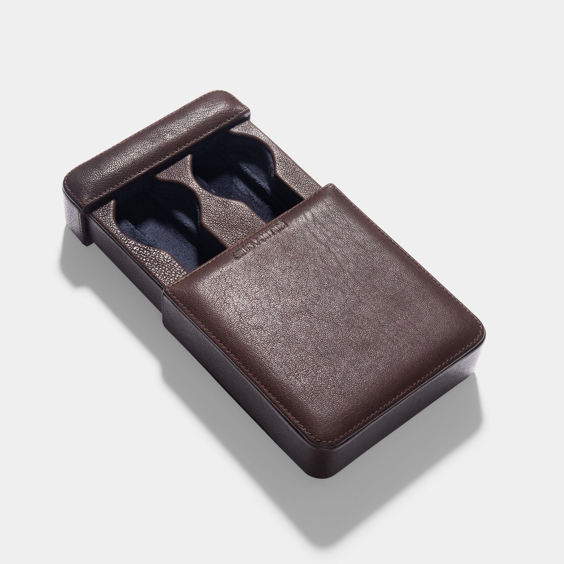 Dark Brown Leather 2 Watch Slider Box