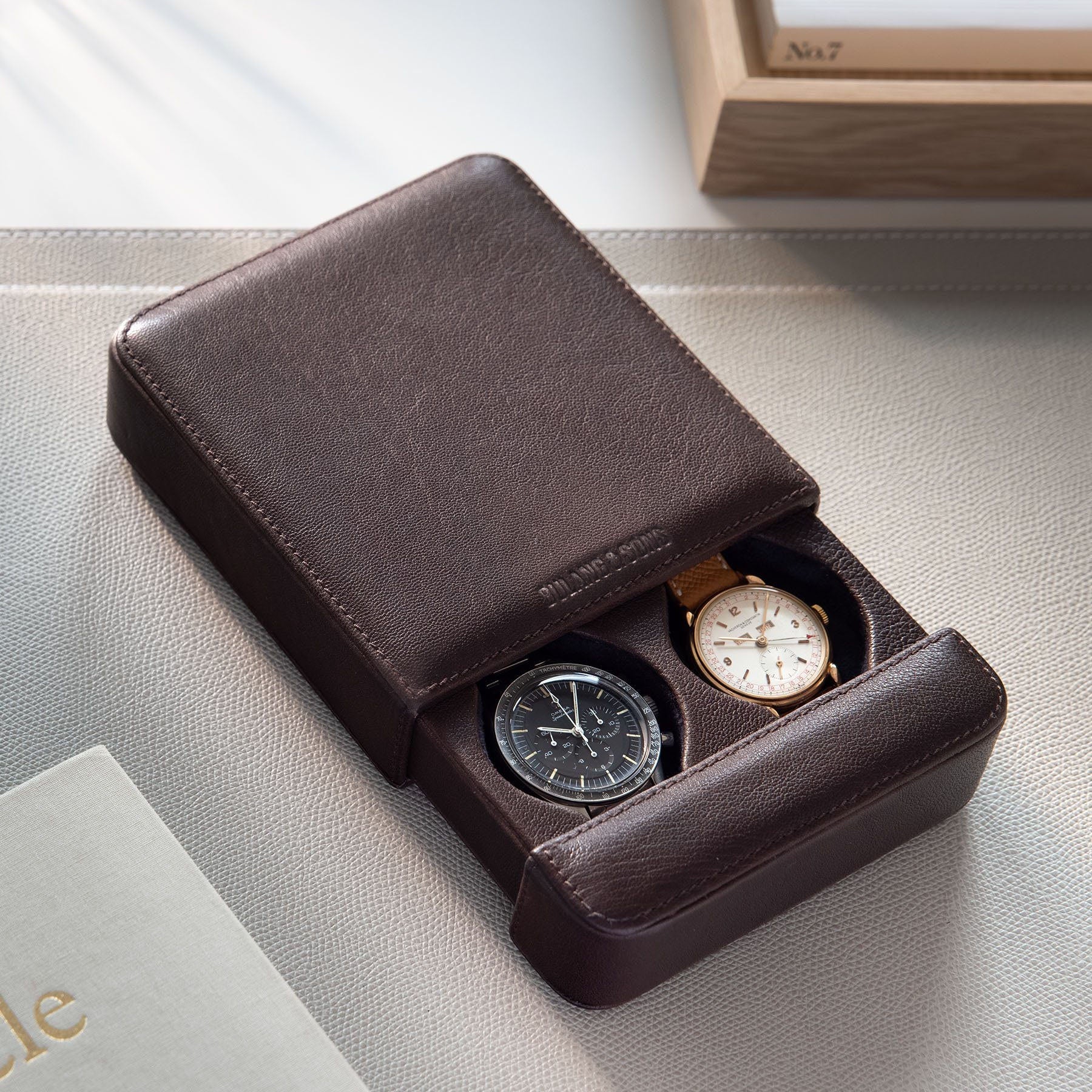 Dark Brown Leather 2 Watch Slider Box