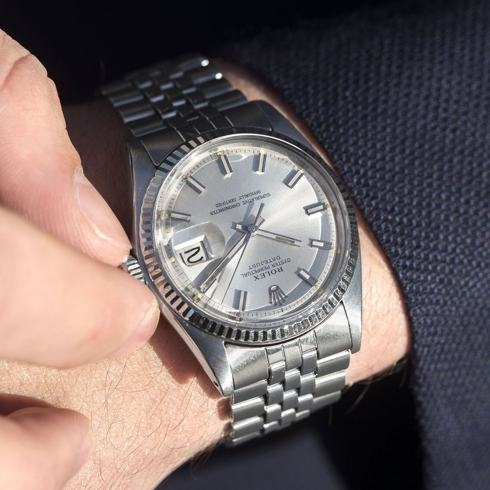 Rolex Datejust 1601 Silver Wide Boy Dial