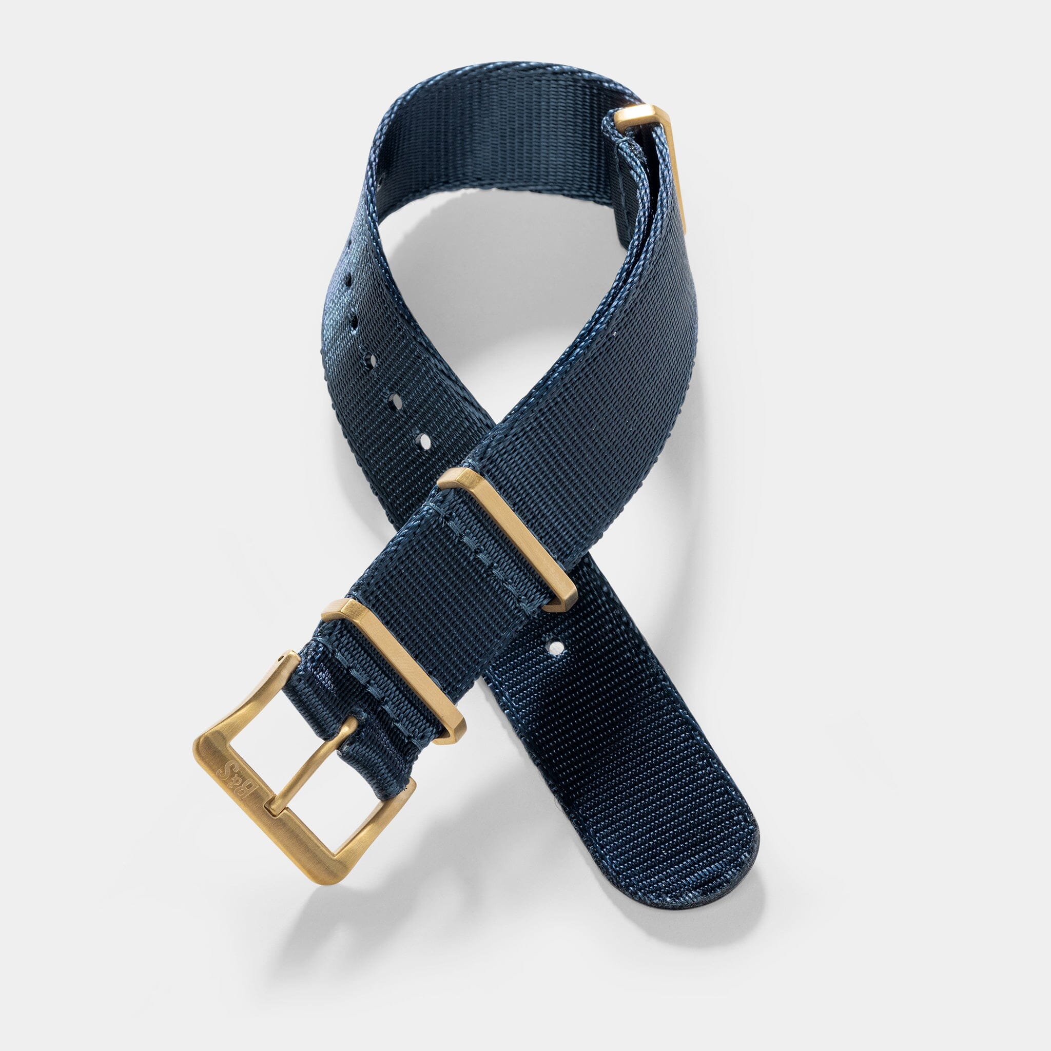 Deluxe Nylon Nato Horlogeband Navy Blue - Mat Goud