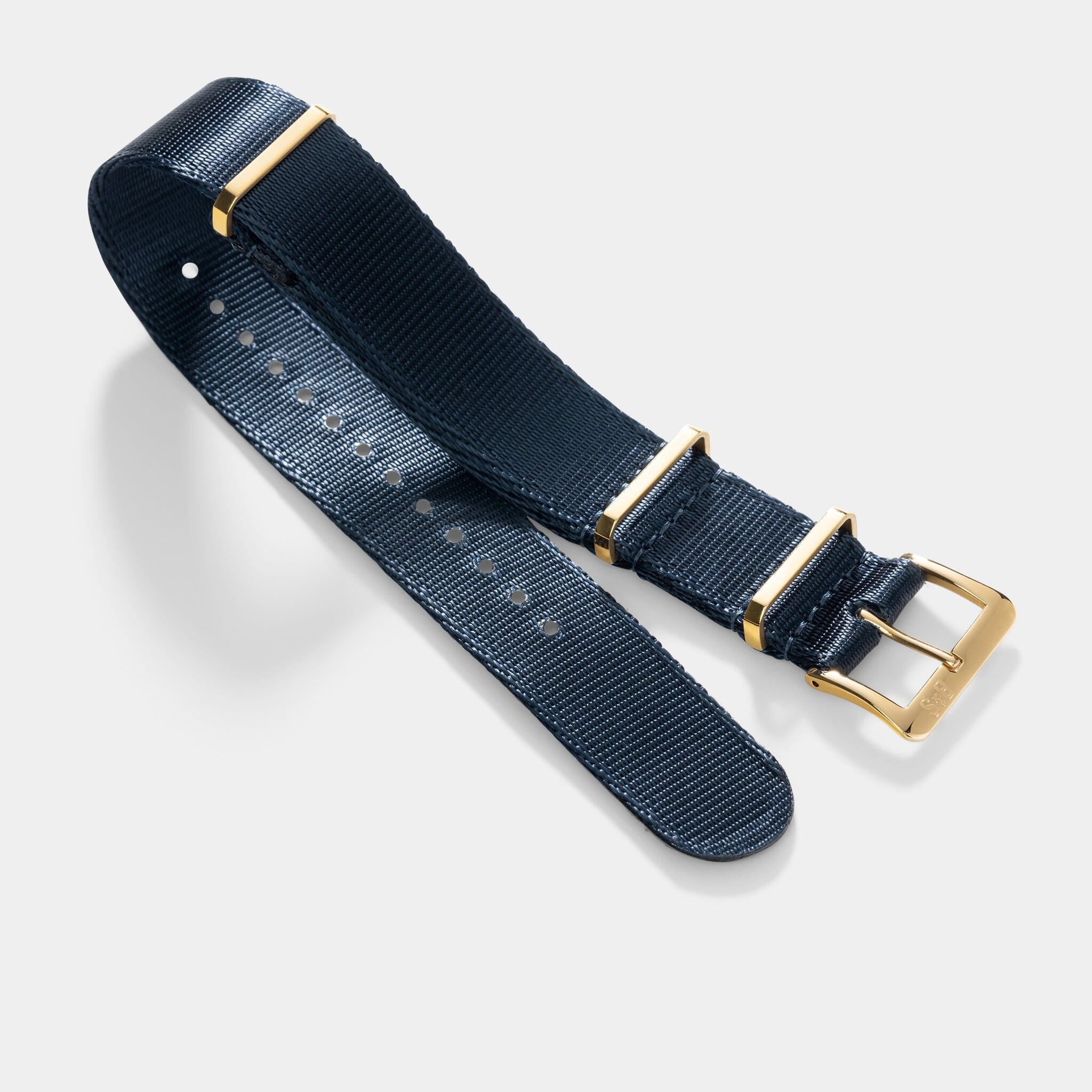 Deluxe Nylon Nato Horlogeband Navy Blue - Goud