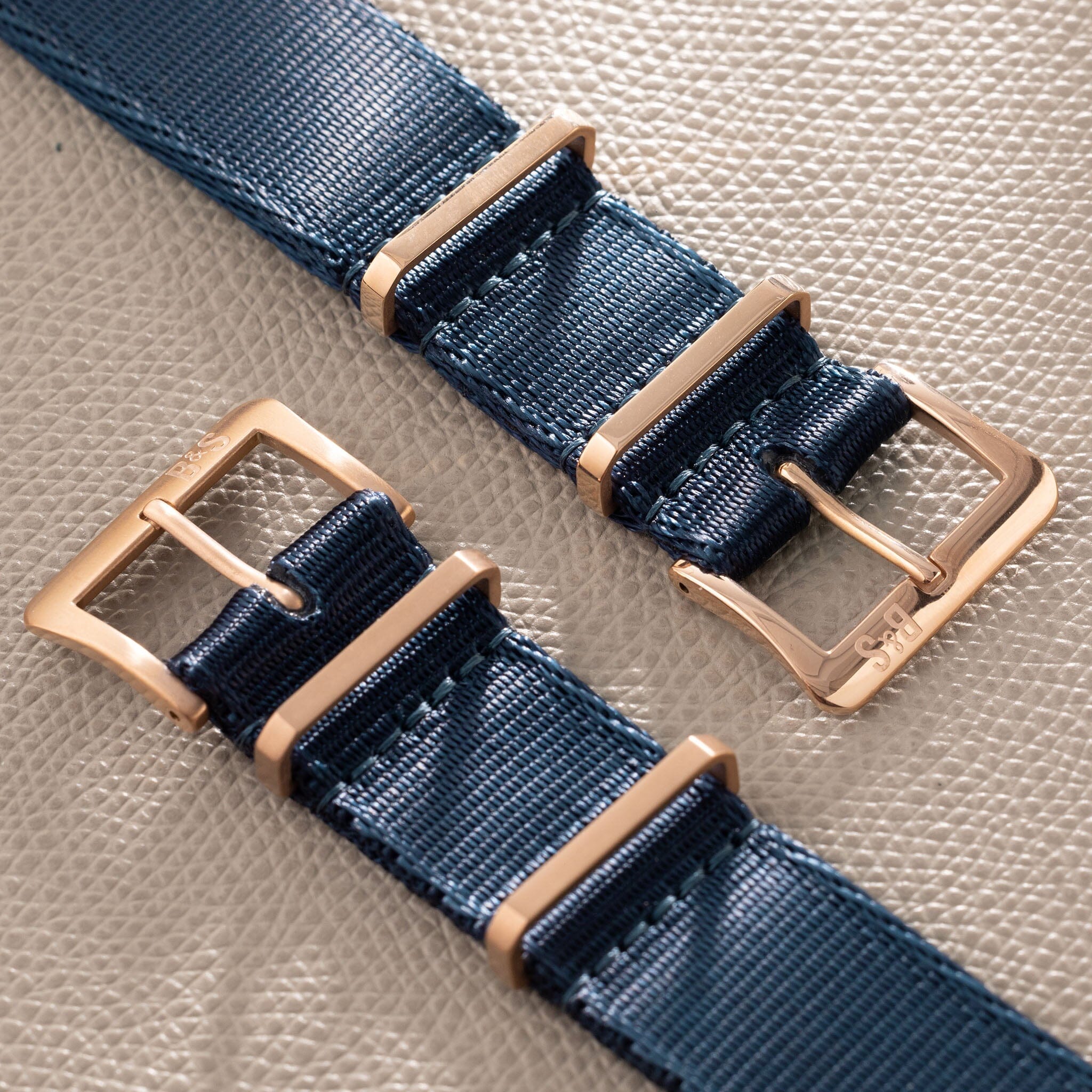 Deluxe Nylon Nato Horlogeband Navy Blue - Mat Rosé Goud