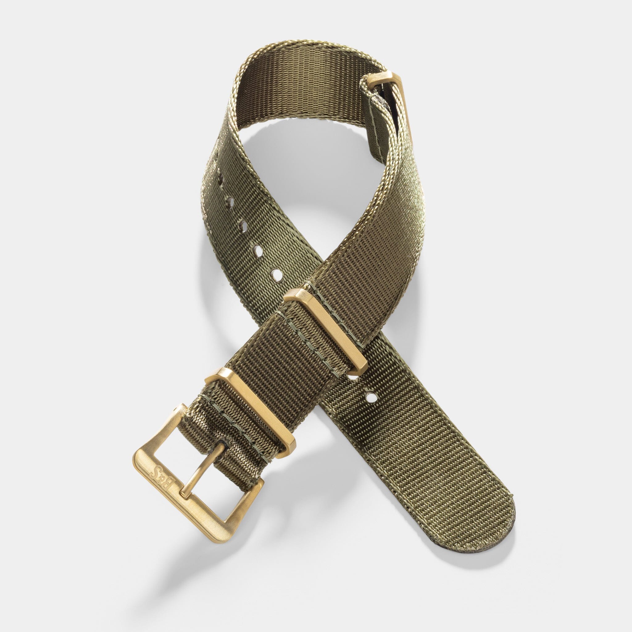 Deluxe Nylon Nato Horlogeband Olive Drab Green - Mat Goud