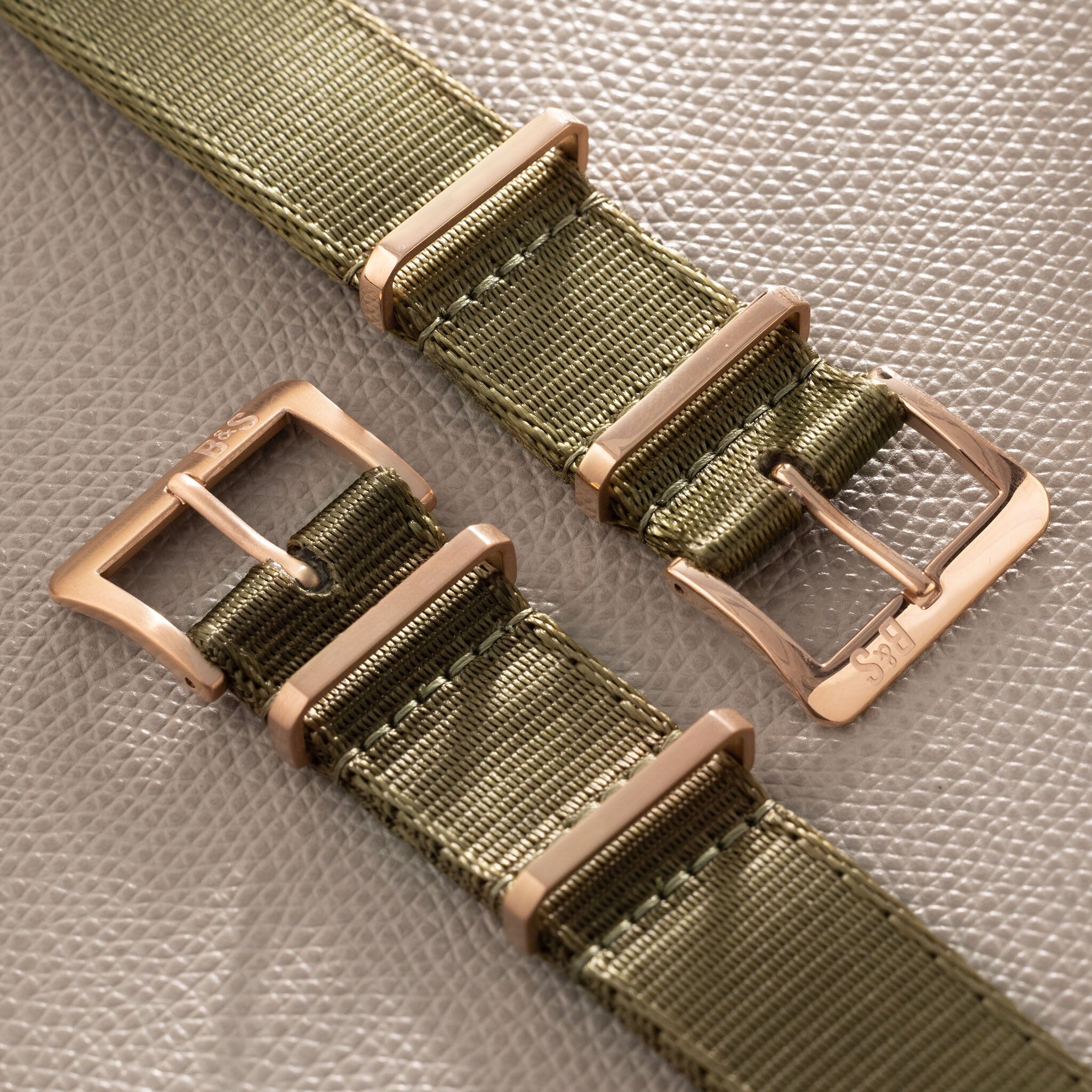 Deluxe Nylon Nato Horlogeband Olive Drab Green - Mat Rosé Goud