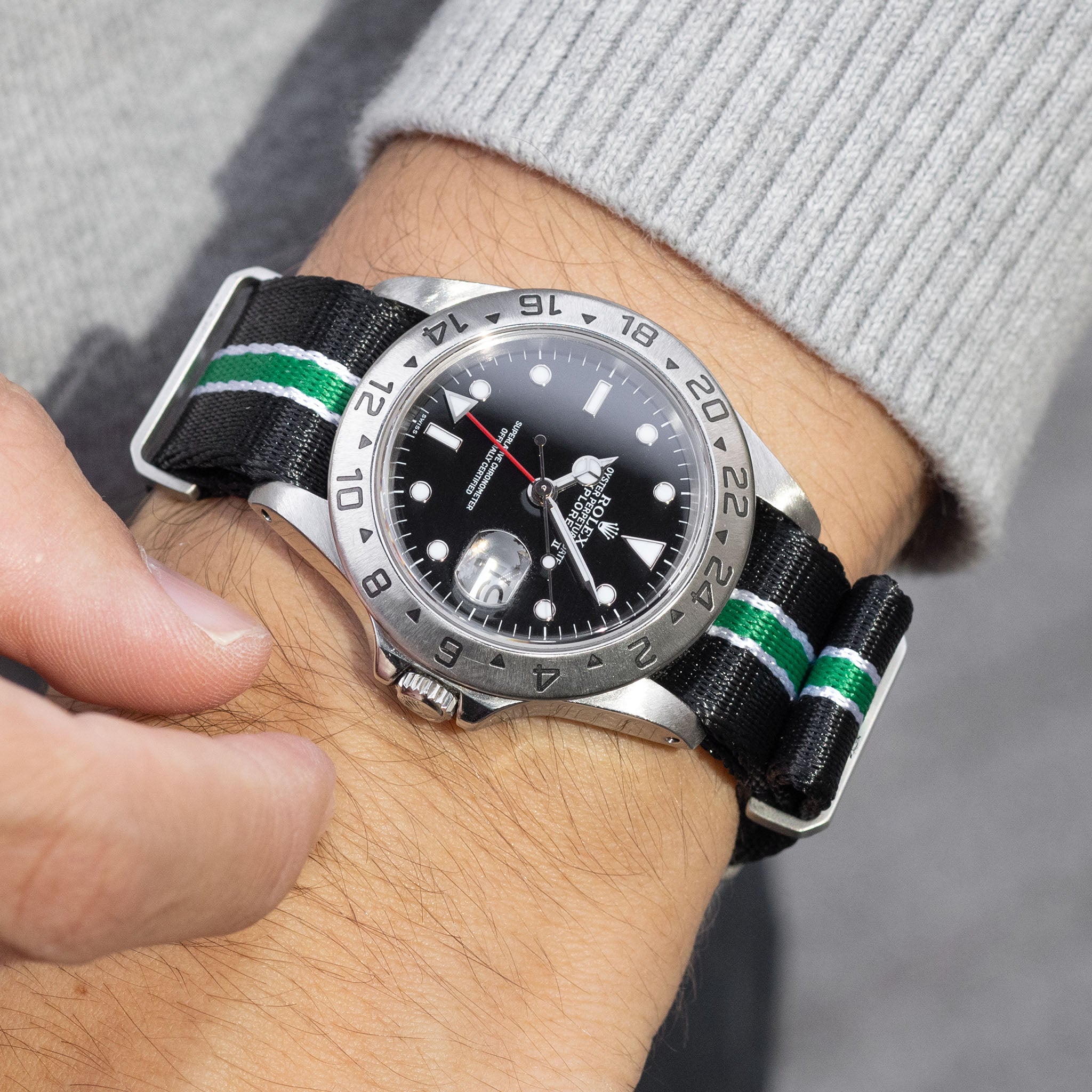 Deluxe Nylon Nato Horlogeband Zwart Groen Gestreept