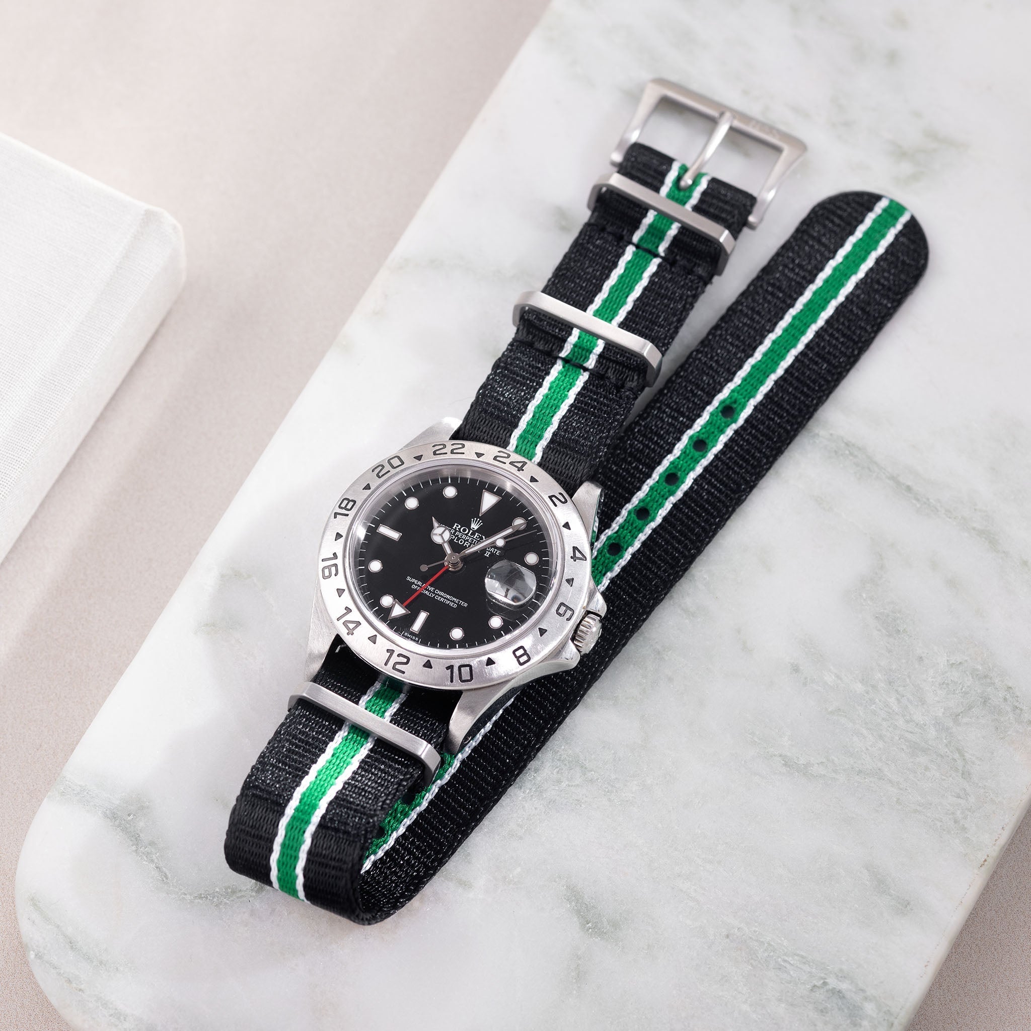 Deluxe Nylon Nato Horlogeband Zwart Groen Gestreept