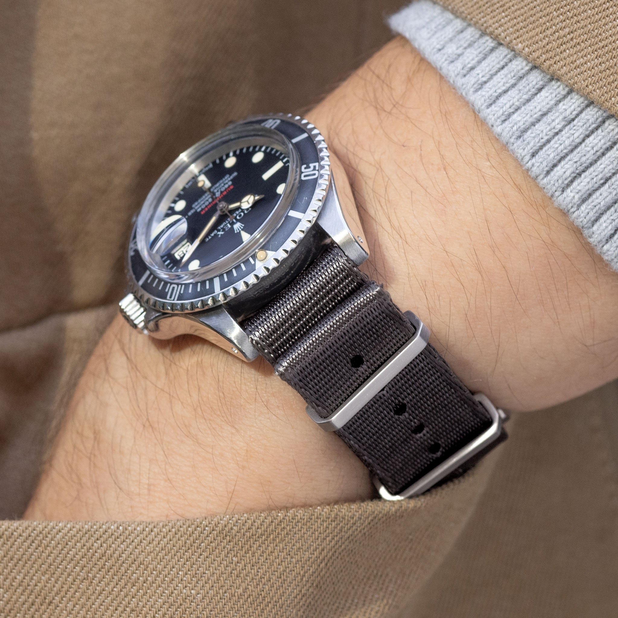 Deluxe Nylon Nato Horlogeband Graphite Grijs