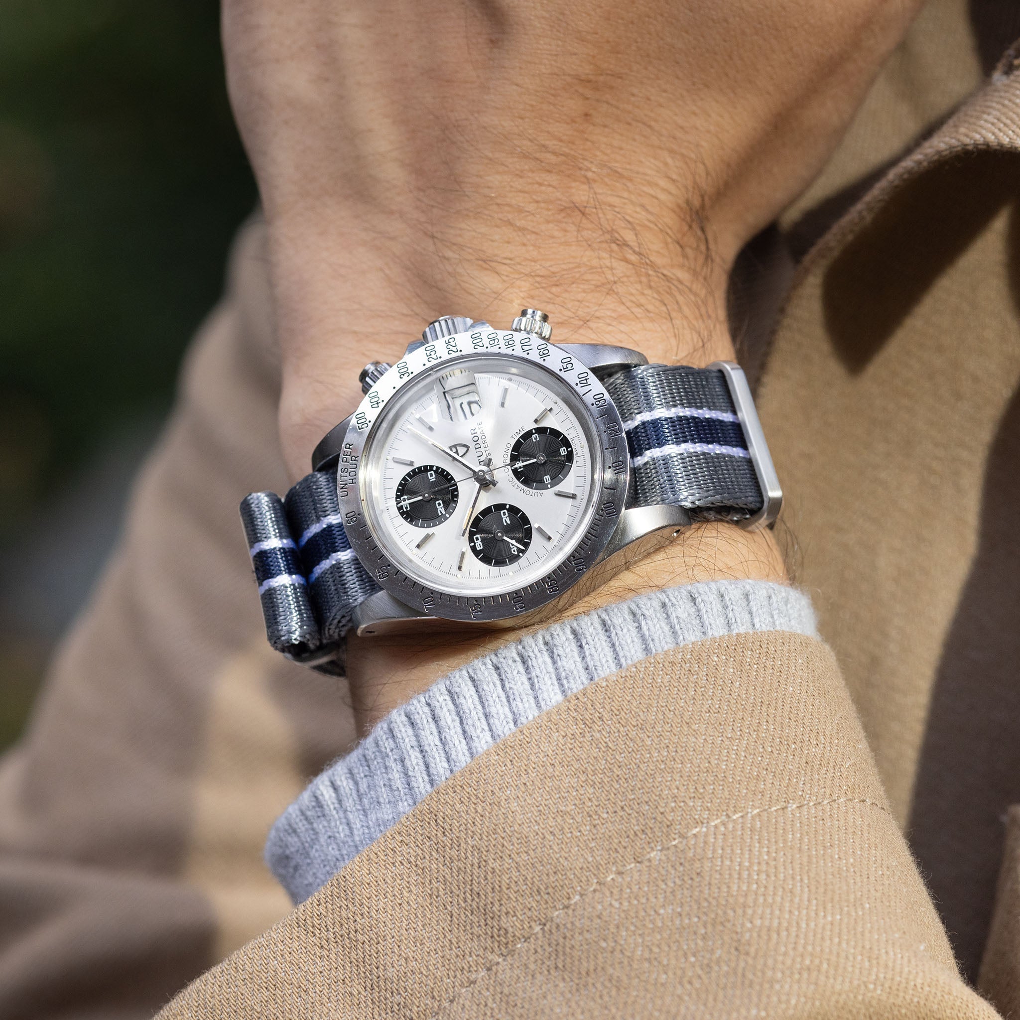 Deluxe Nylon Nato Horlogeband Grijs Blauw Gestreept