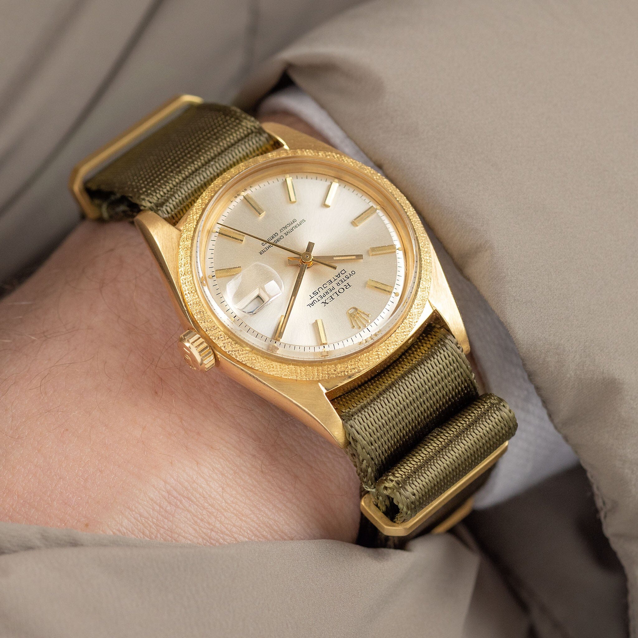 Deluxe Nylon Nato Horlogeband Olive Drab Green - Mat Goud