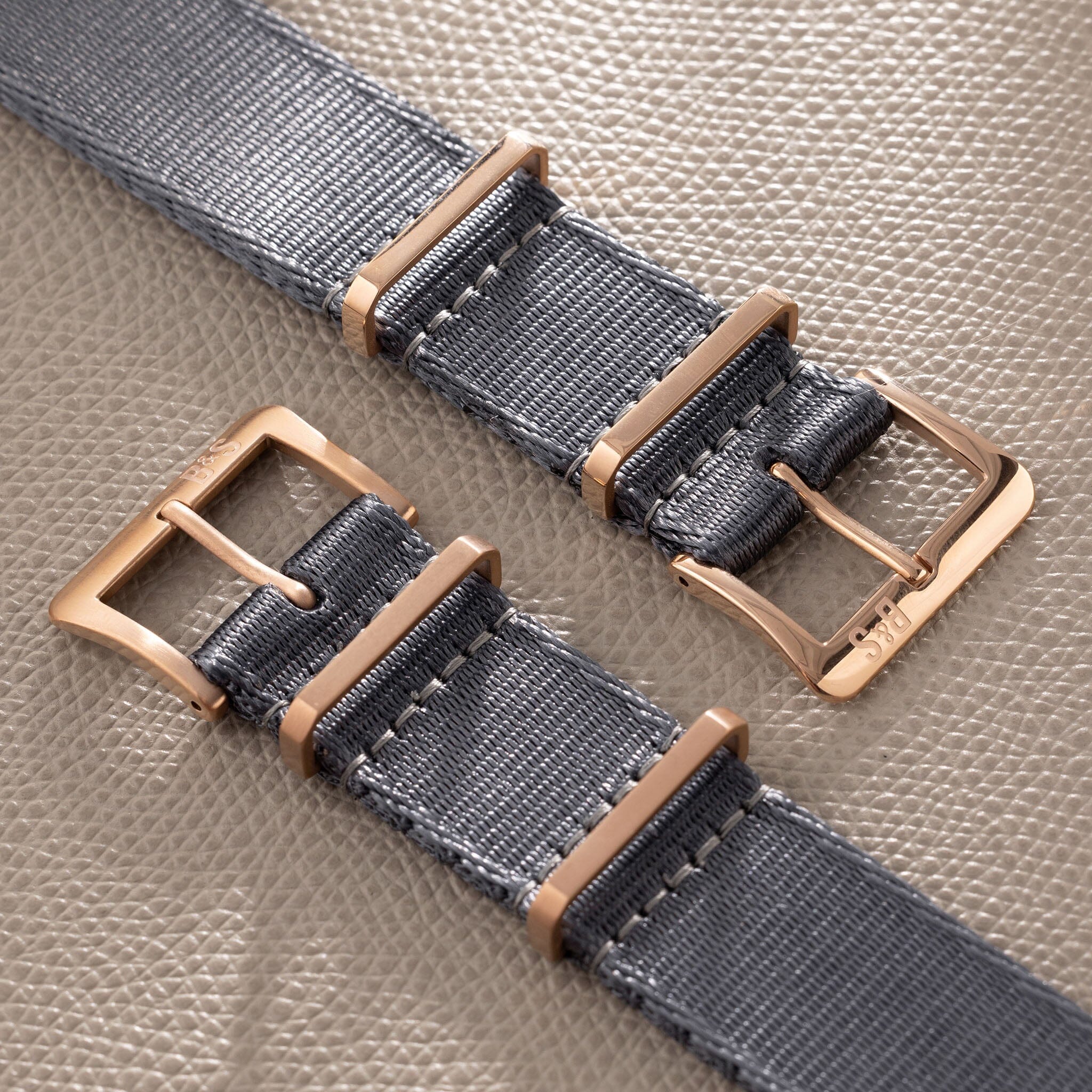 Deluxe Nylon Nato Horlogeband Diep Grijs - Mat Rosé Goud