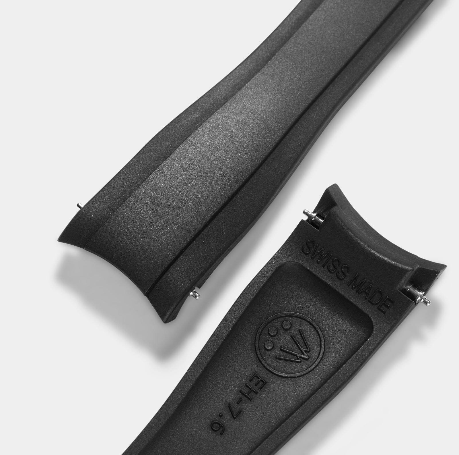Everest Curved End Zwart Rubber Strap - ONLY For Modern Rolex With Deployant Clasp