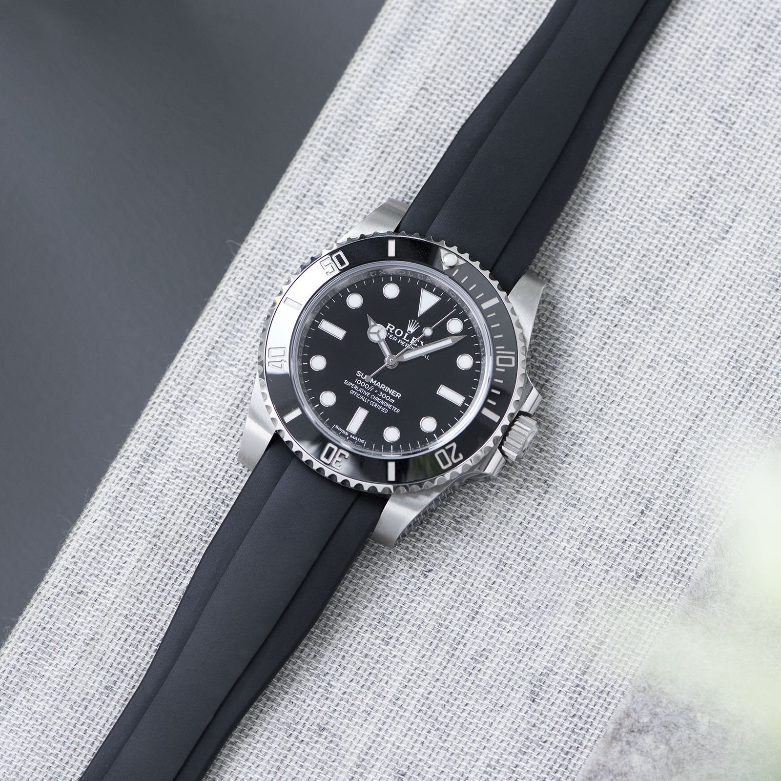 Everest Curved End Zwart Rubber Strap ONLY For Modern Rolex With Deployant Clasp
