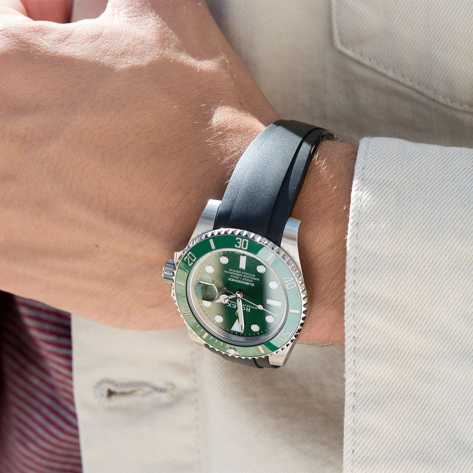 Everest Curved End Zwart Rubber Strap ONLY For Modern Rolex With Dep