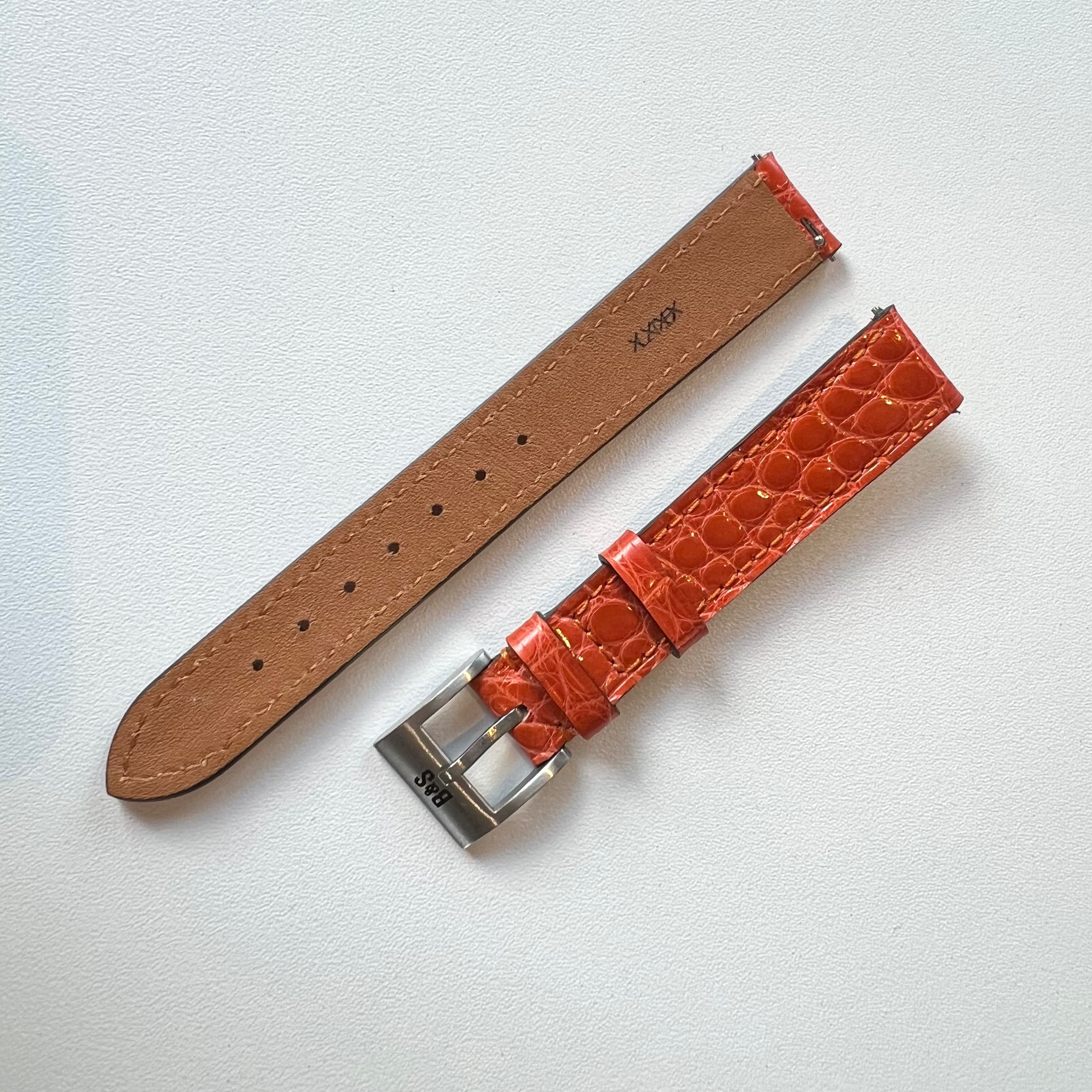 Sample Sale - Brilliant Orange Alligator Leather Watch Strap - 16mm - Quick Release