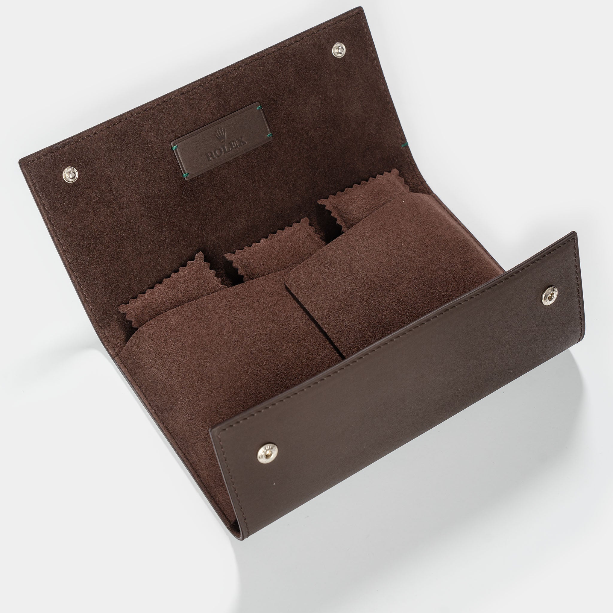 Rolex 3 slots watch pouch in espresso brown leather