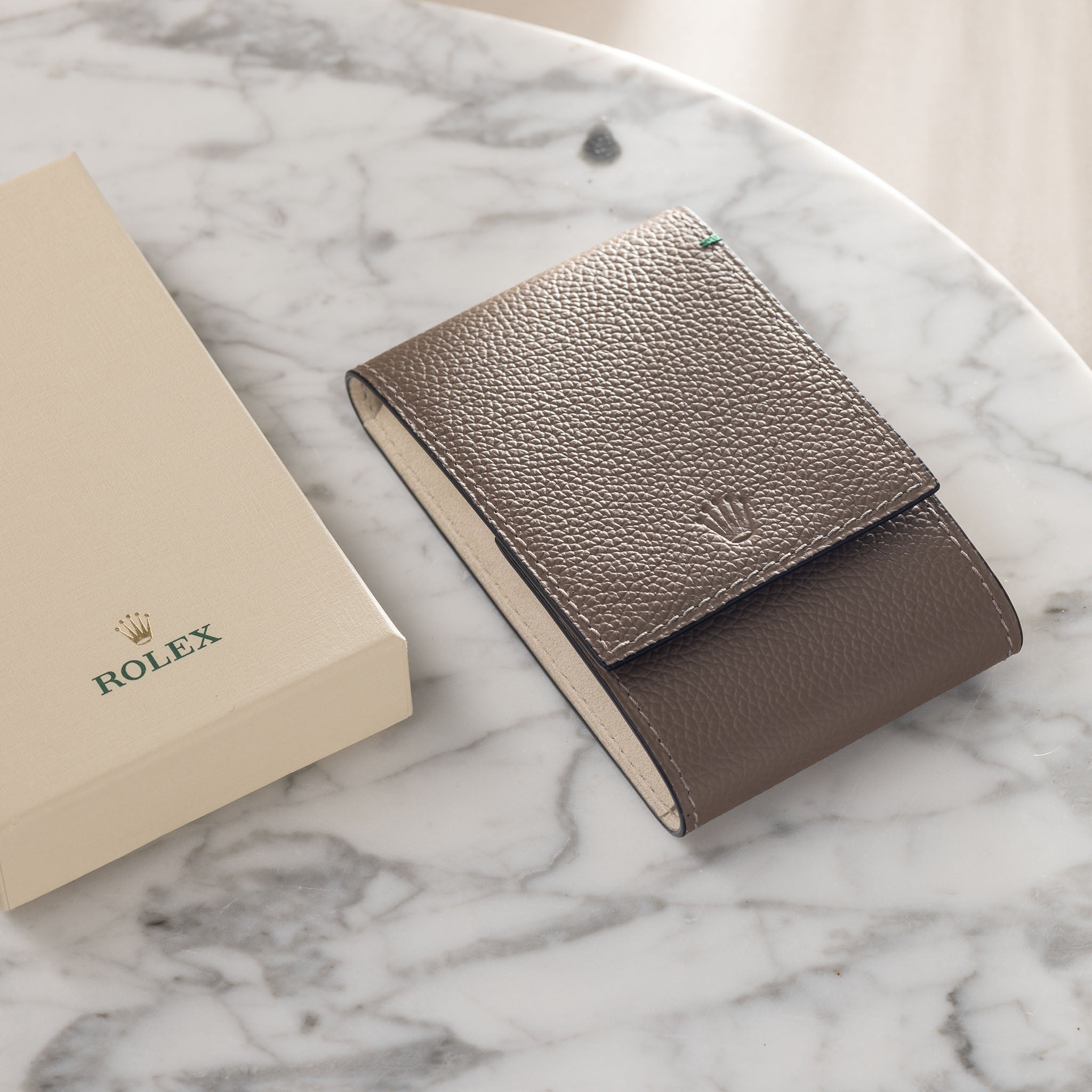 Taupe color single watch leather pouch