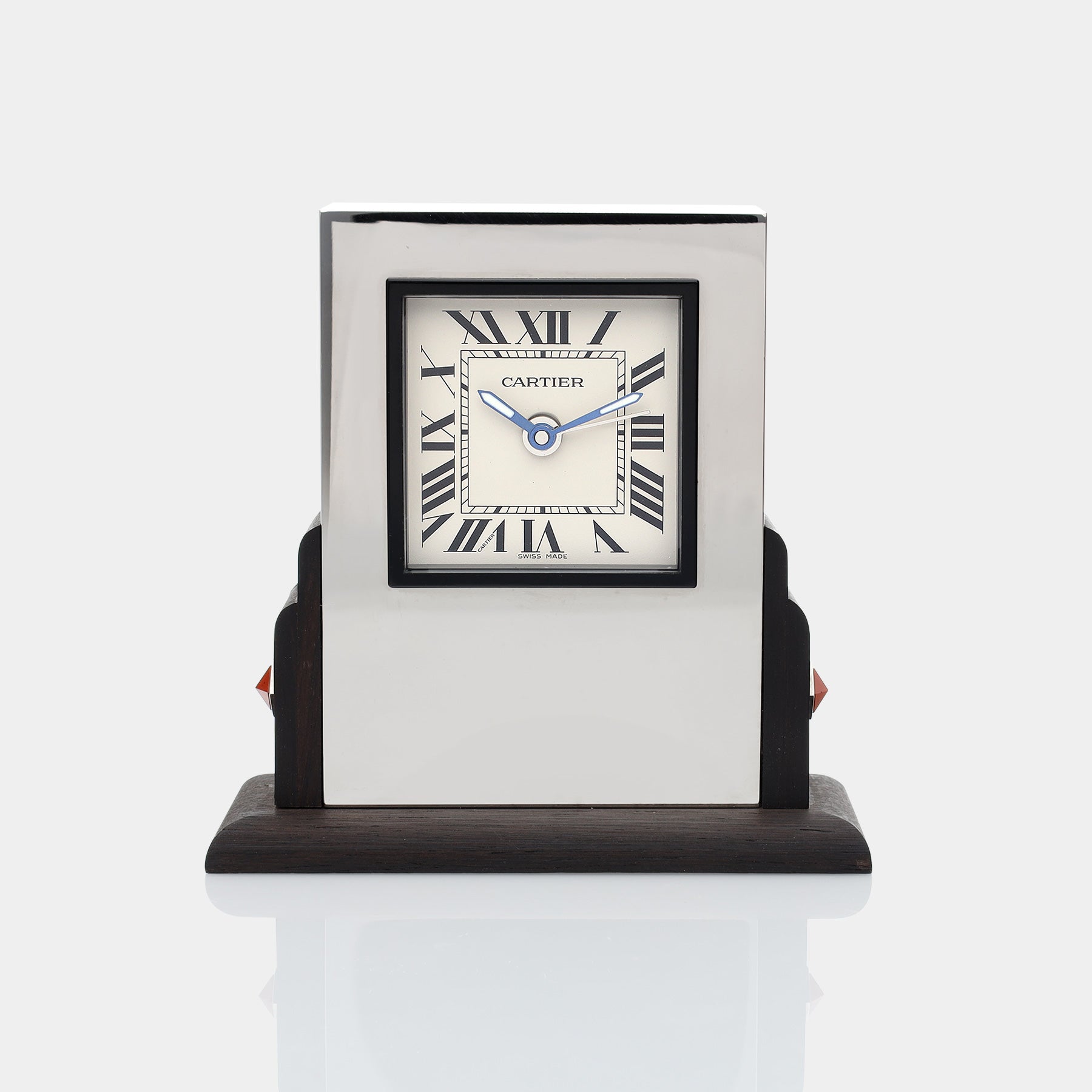 Cartier Art Deco Style Steel and Ebonized Wood 'Pendulette Basculante' Desk Clock