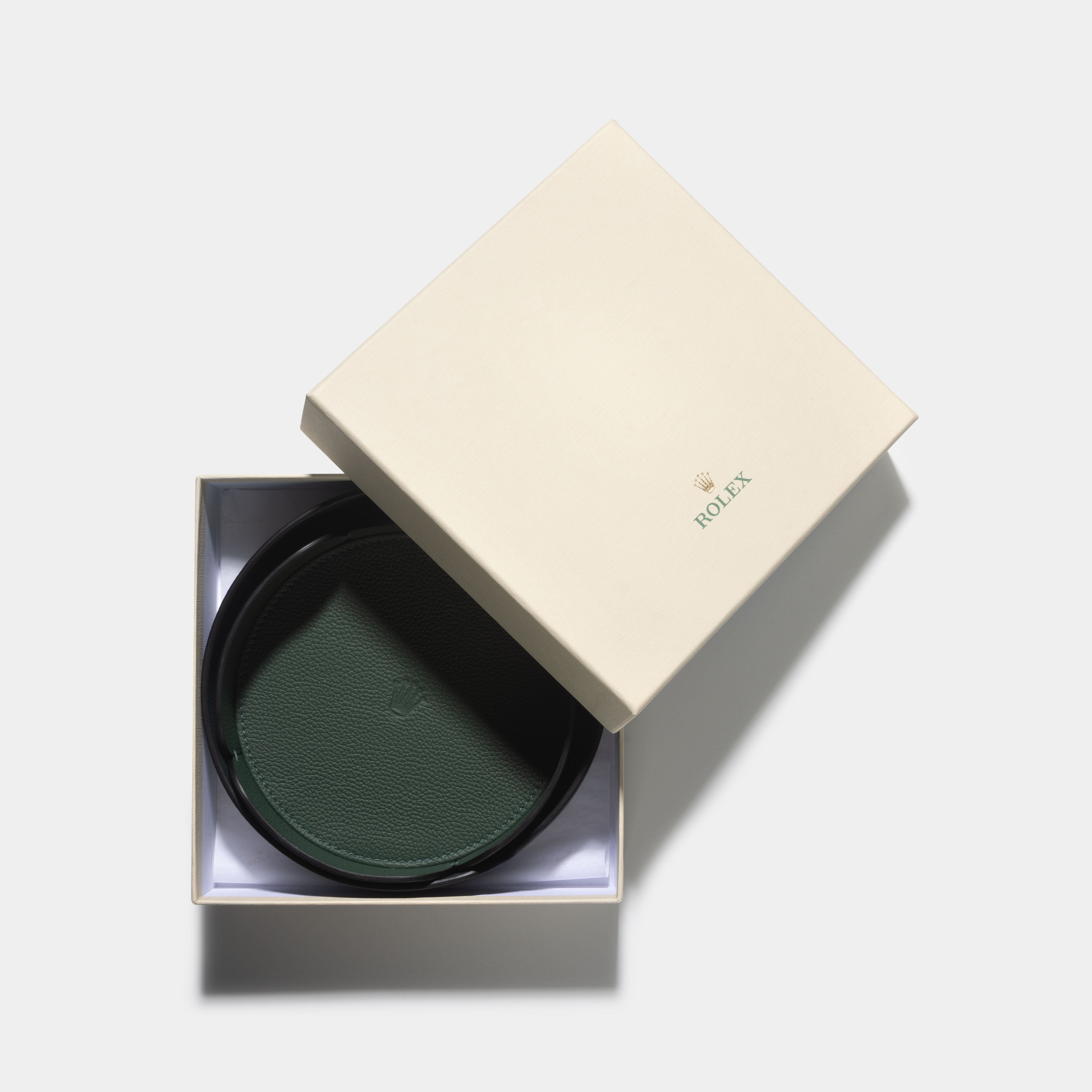 Rolex Set of Two  Green Leather Organisers Trays