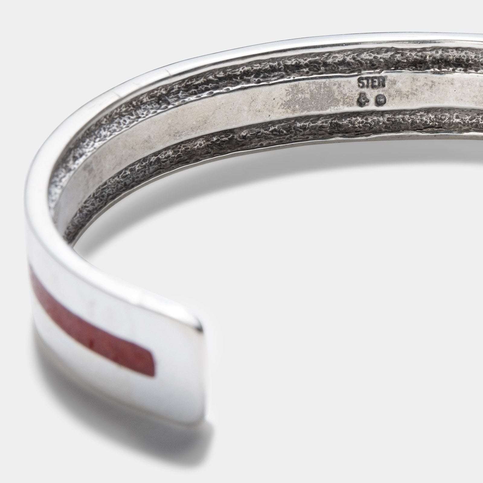 Sample Sale - Navajo Red Coral Chip Inlay Silver Cuff