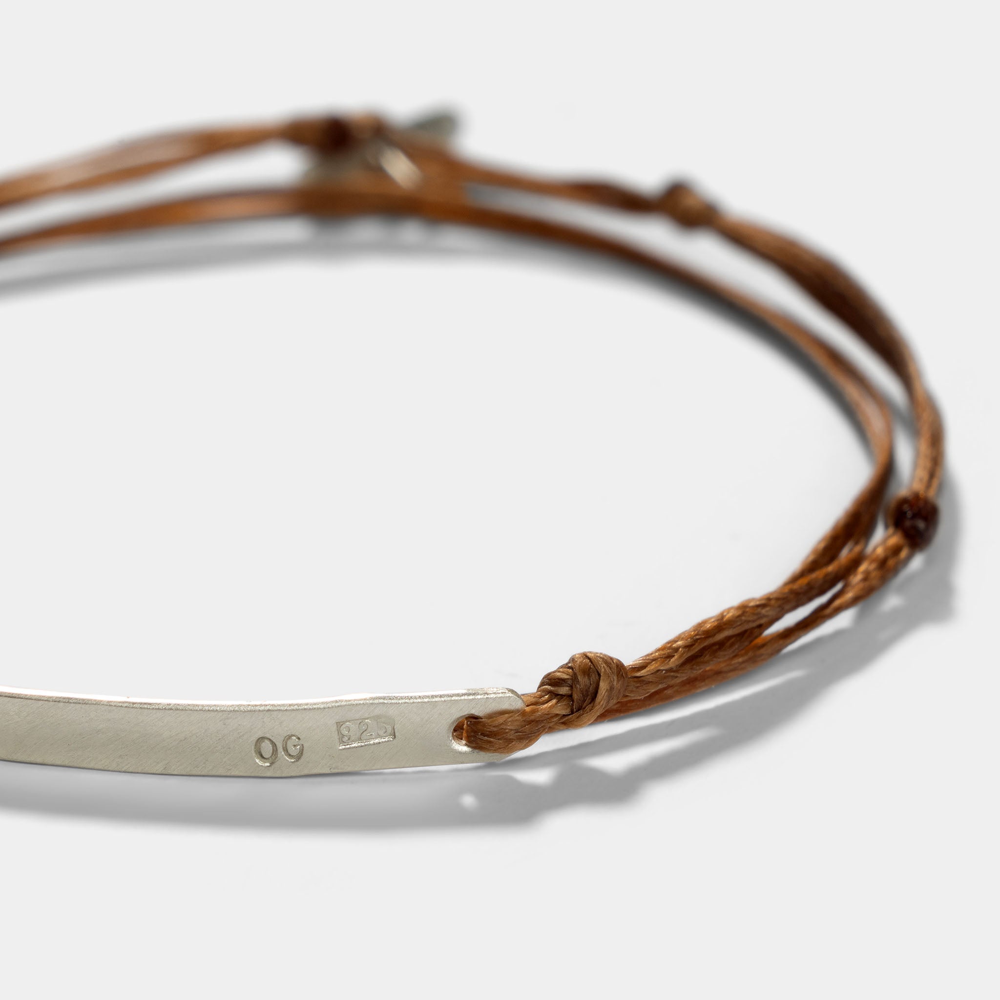 Oskar Gydell Cord Bracelet With Half Silver Bangle Camel Brown