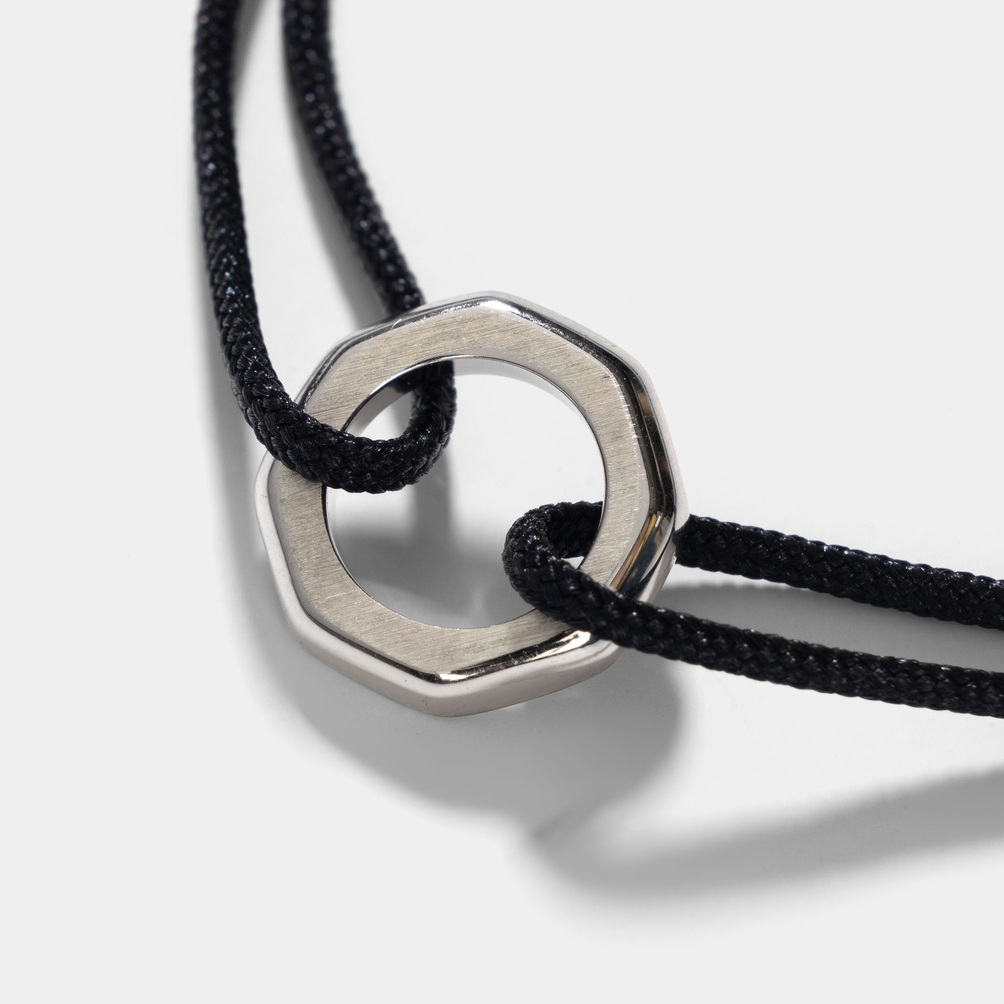 Oskar Gydell Octa Ring With Nylon Cord Silver Black