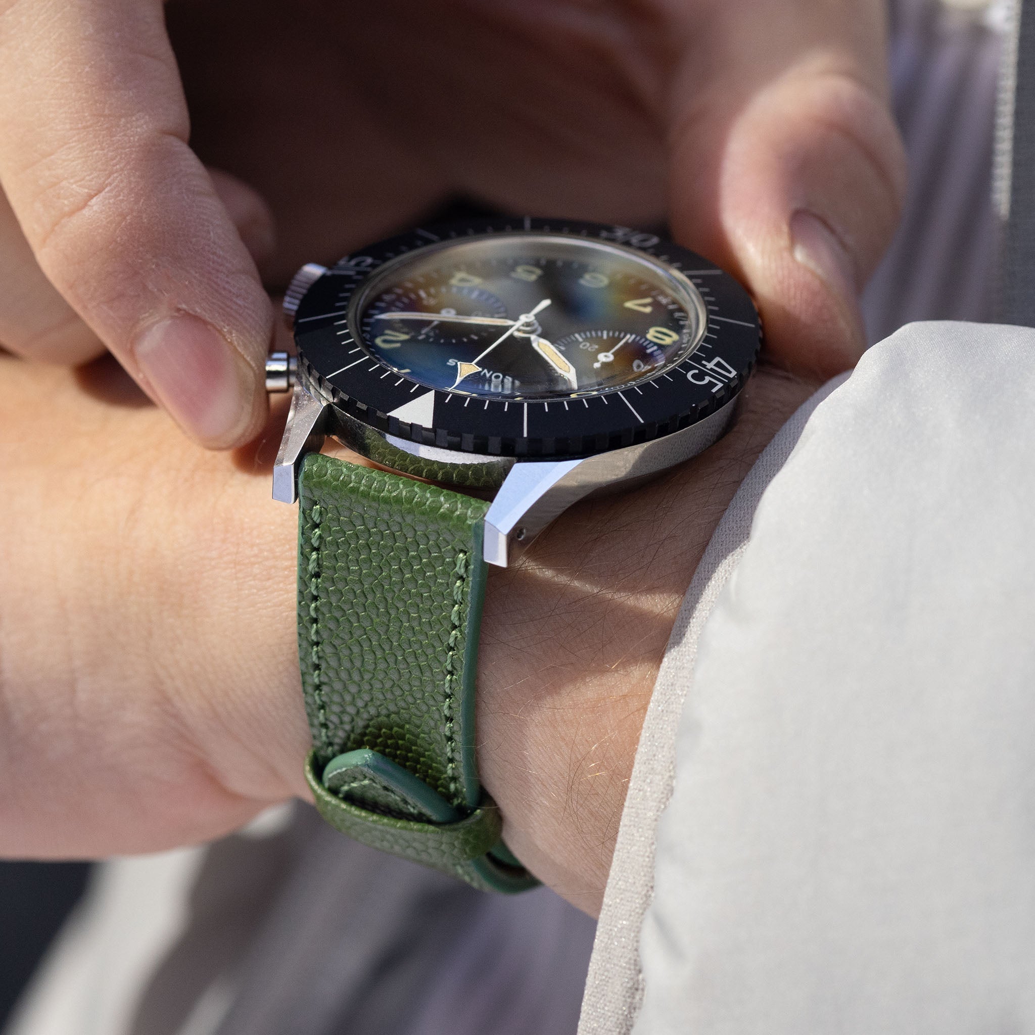 Pebbled Green Tonal Leren Horlogeband
