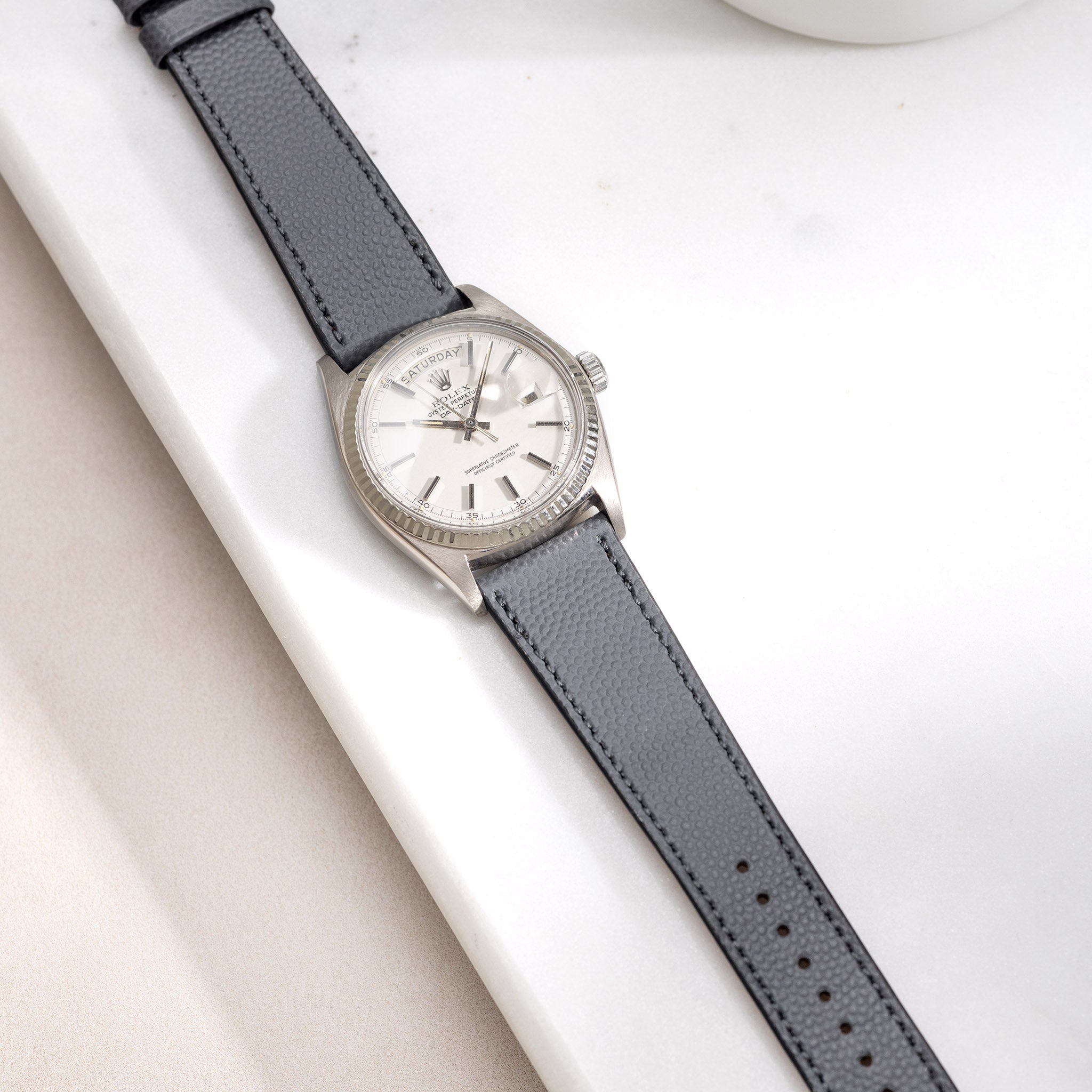 Pebbled Grey Tonal Leather Watch Strap