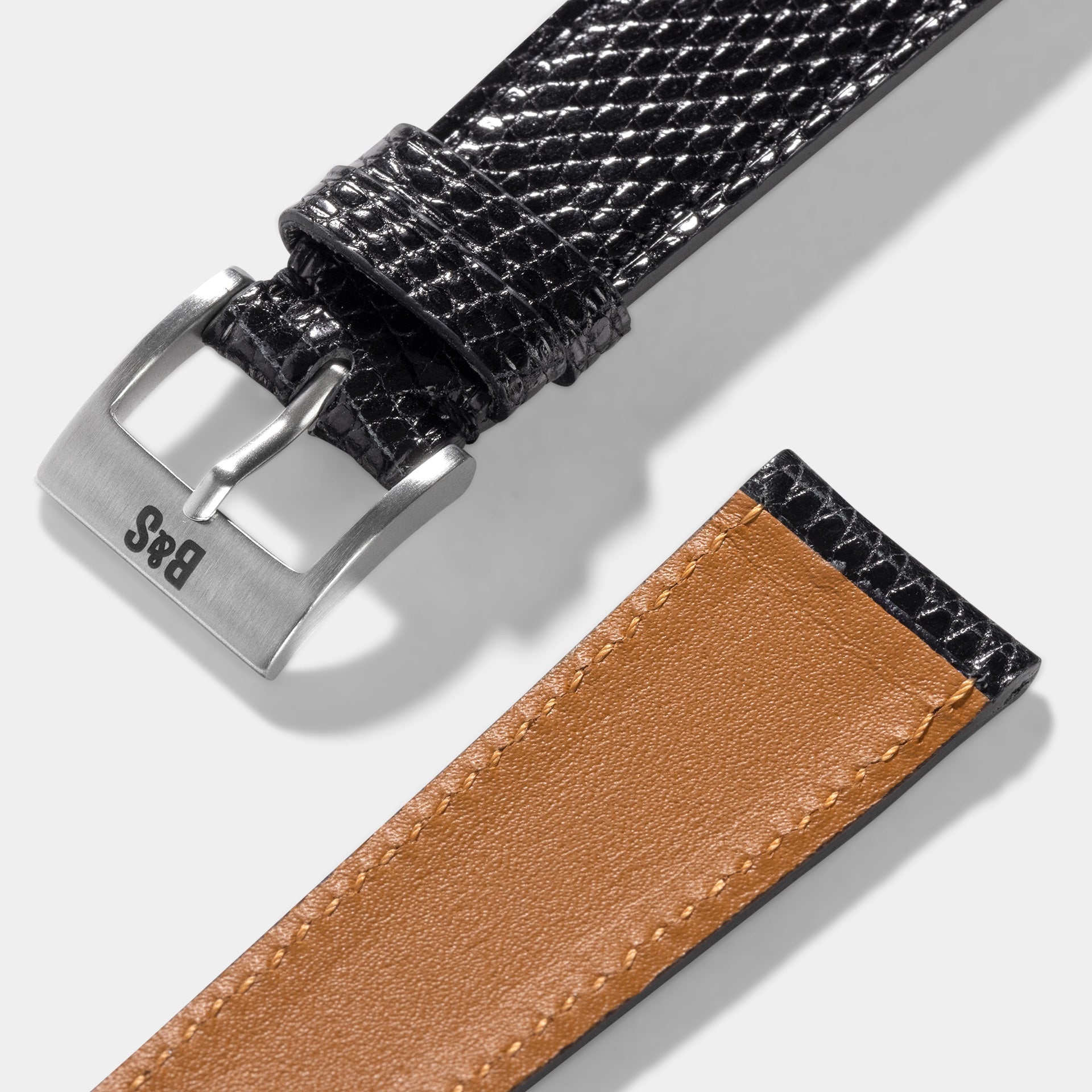 Slim Brilliant Zwart Lizard Leren Horlogeband