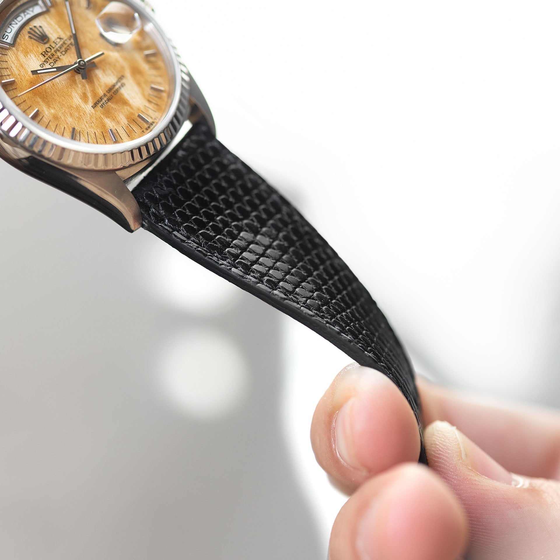 Slim Brilliant Zwart Lizard Leren Horlogeband