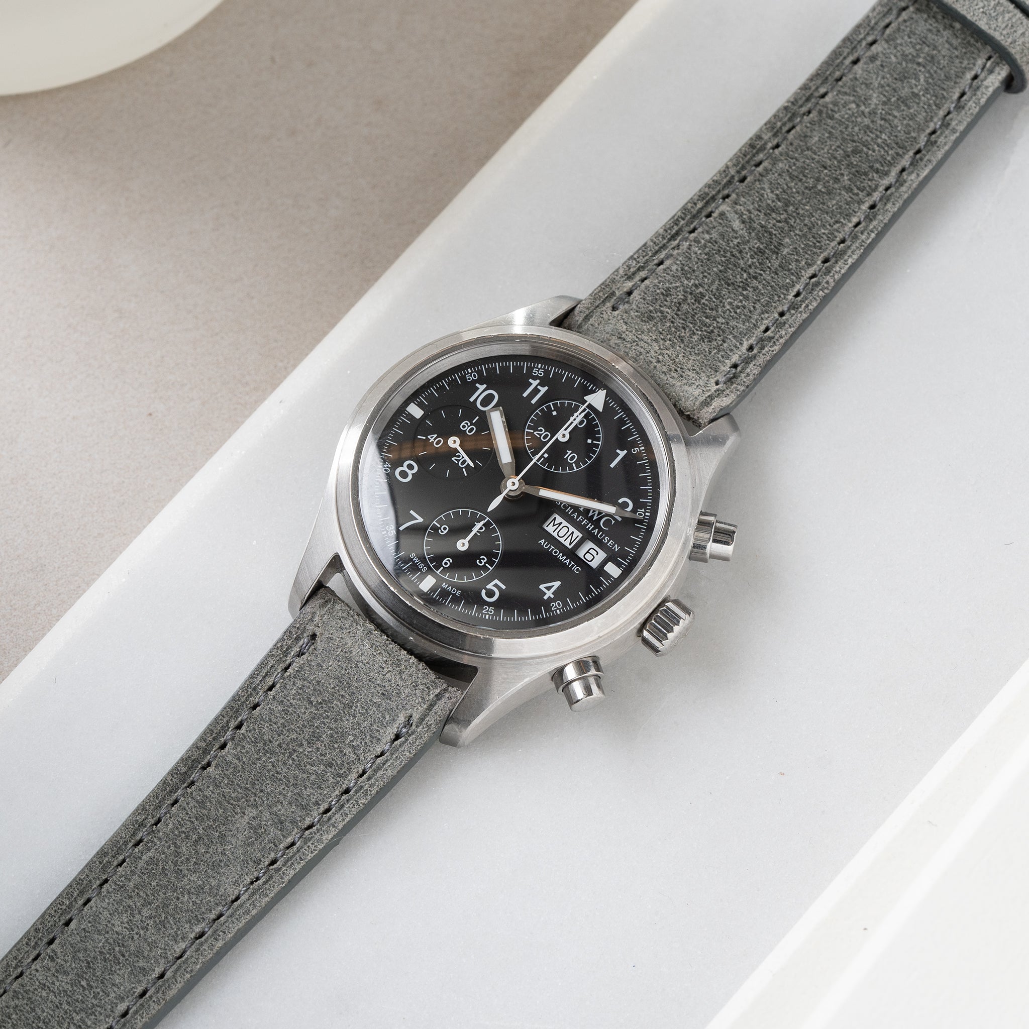 Horlogeband voor IWC Flieger Chronograph - Grey Leather (20mm)