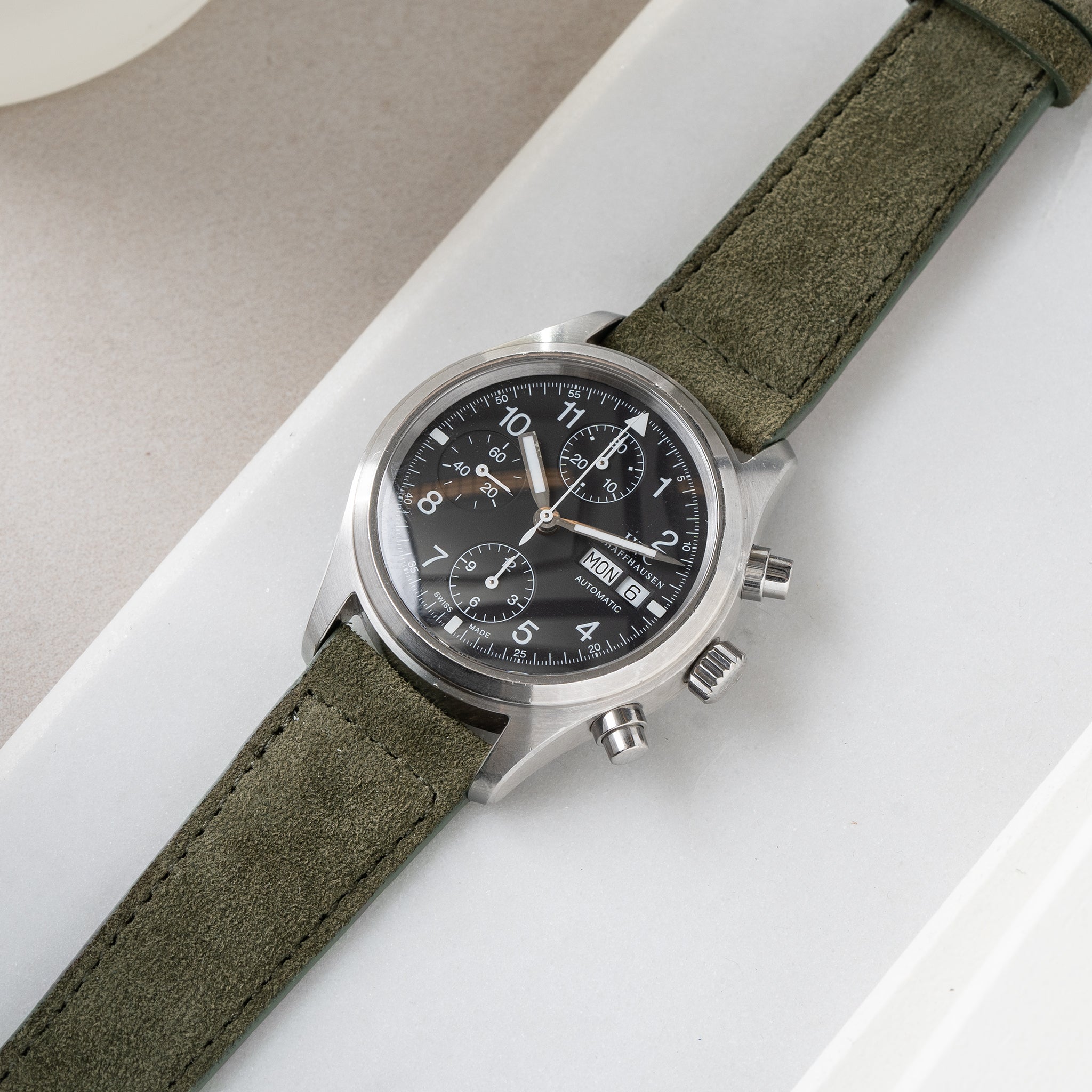 Horlogeband voor IWC Flieger Chronograph - Dark Olive Green Suede (20mm)