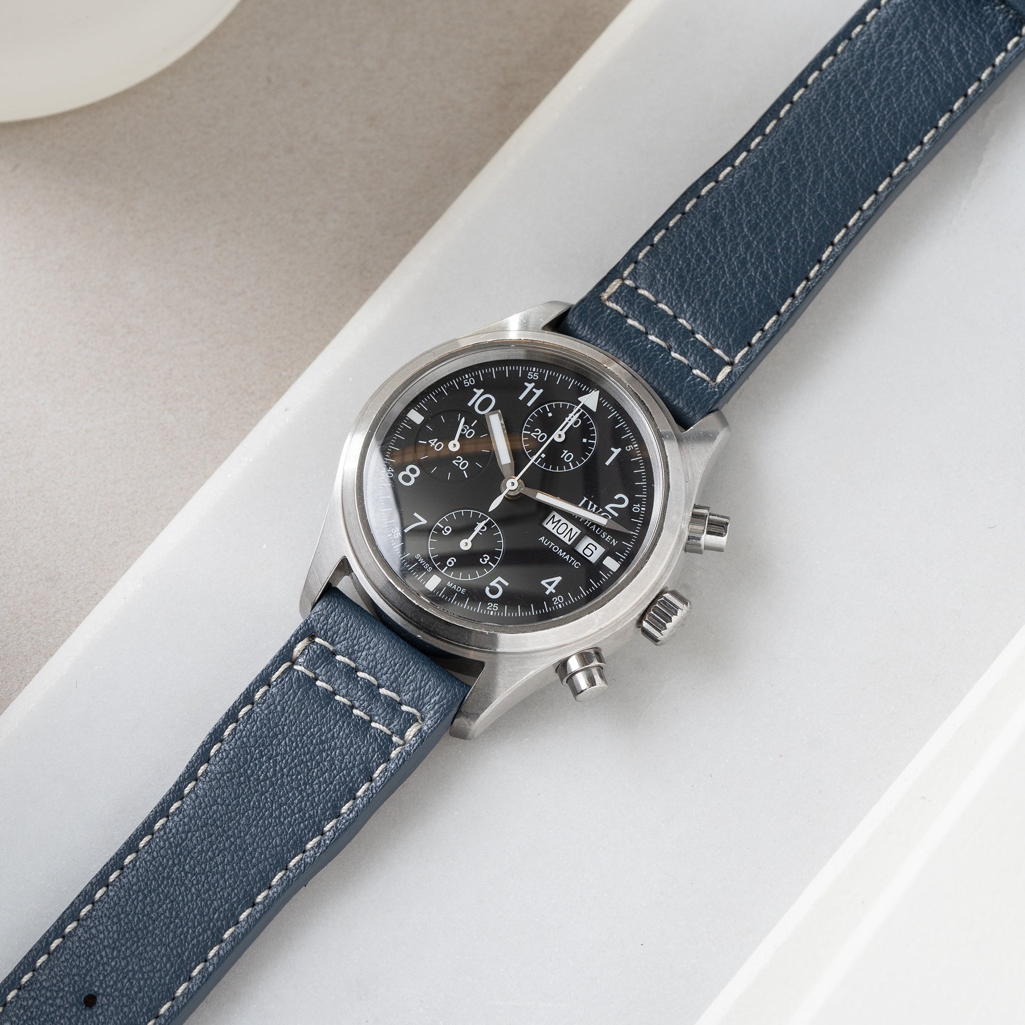 Horlogeband voor IWC Flieger Chronograph -Blue Aviator Leather (20mm)