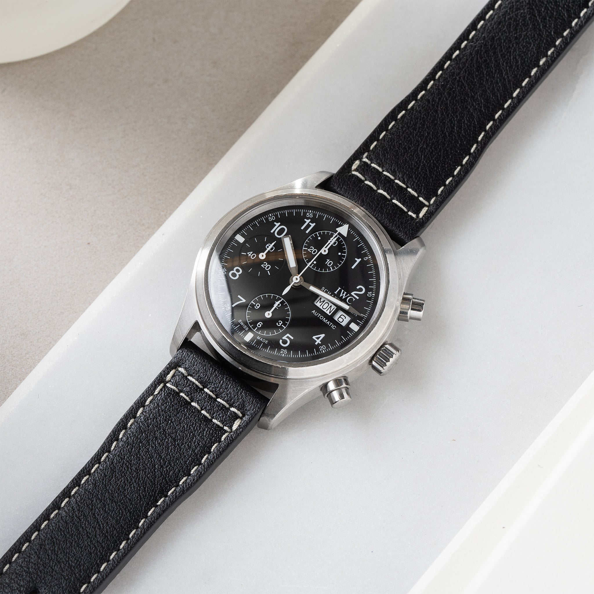 Horlogeband voor IWC Flieger Chronograph - Black Aviator Leather (20mm)