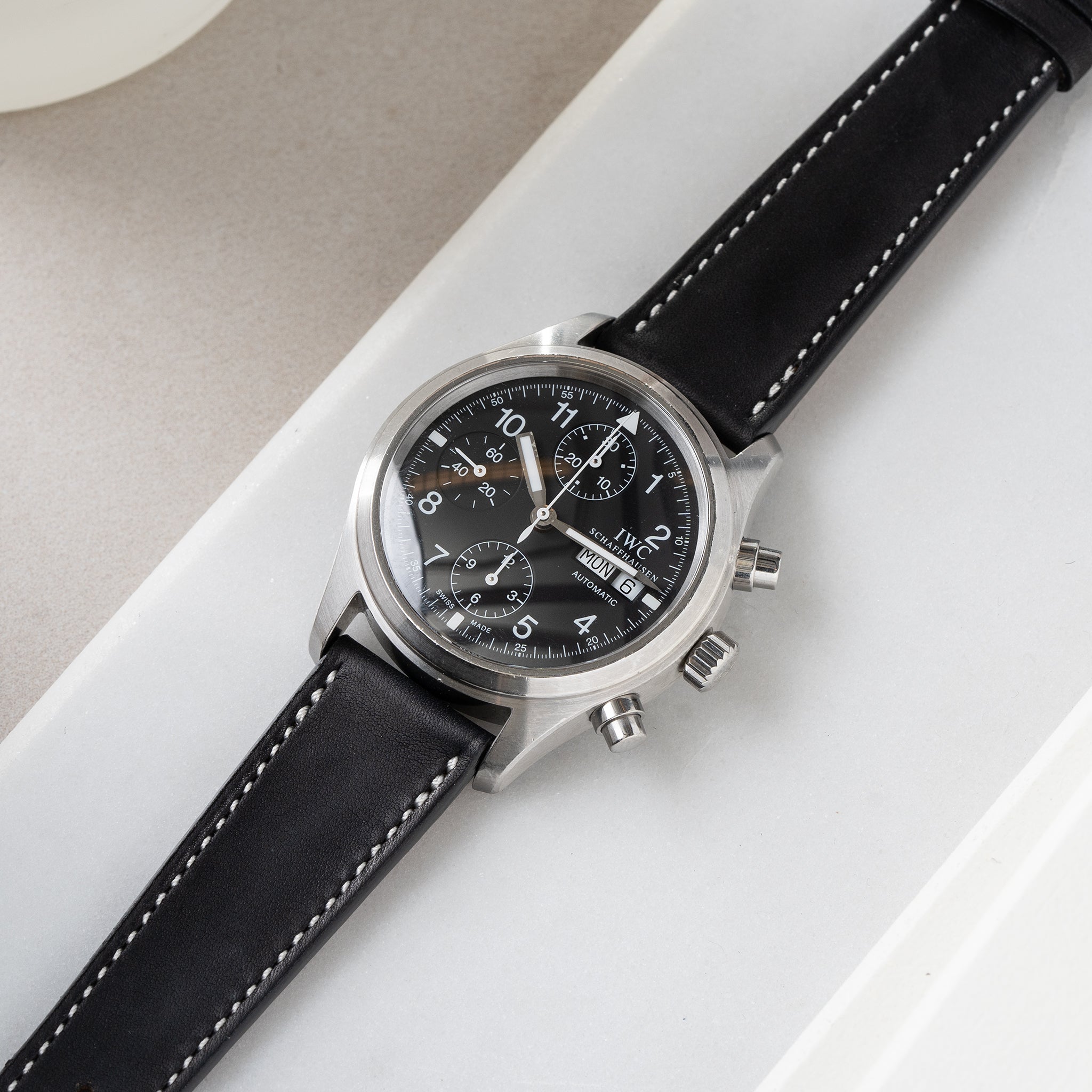 Horlogeband voor IWC Flieger Chronograph - Luxury Black Leather (20mm)
