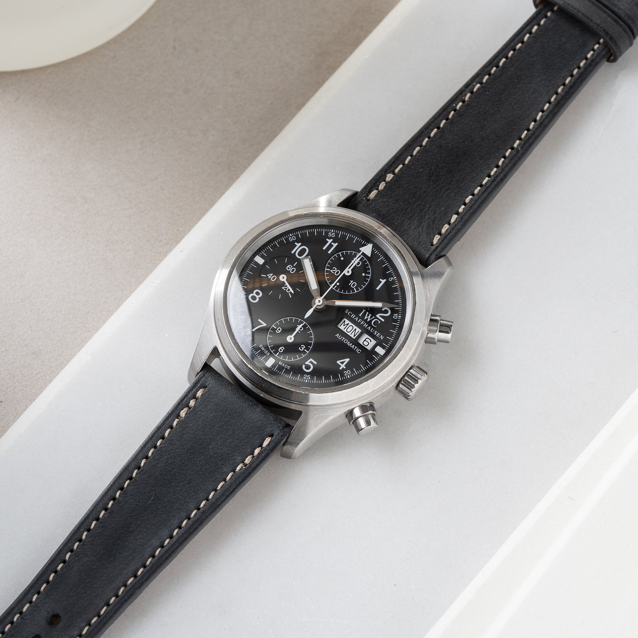 Horlogeband voor IWC Flieger Chronograph - Dark Ash Grey Leather (20mm)