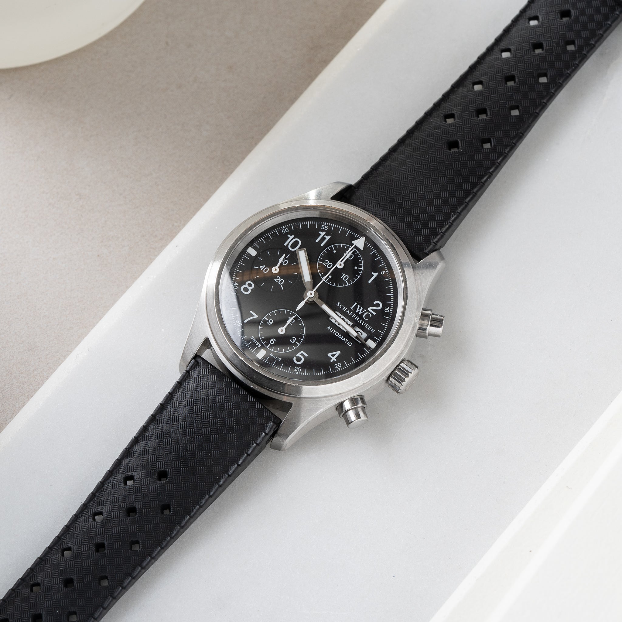 Horlogeband voor IWC Flieger Chronograph - Nautic Basket Weave Black Rubber (20mm)