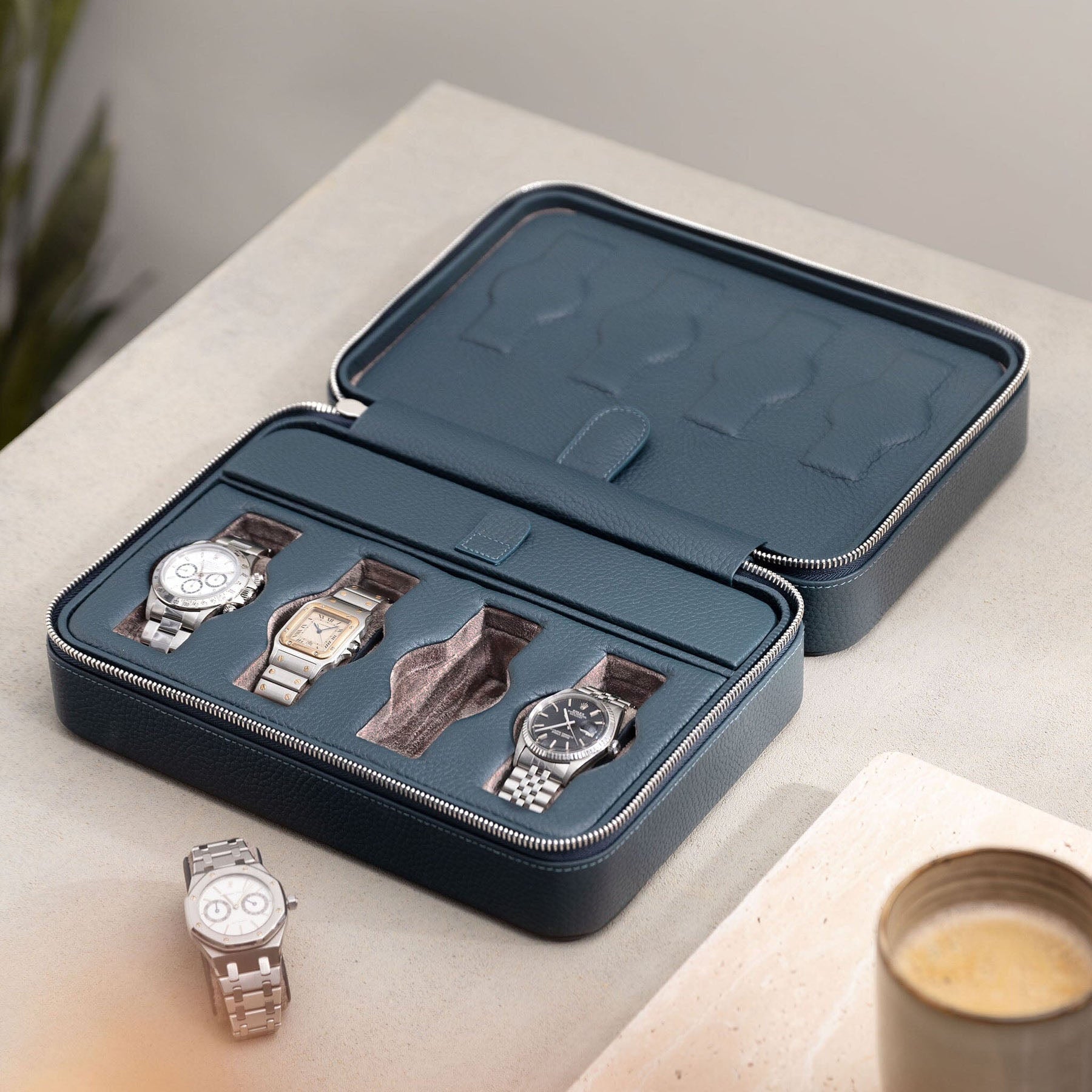 Prussian Blue Luxury Leather Watch Box by JPM