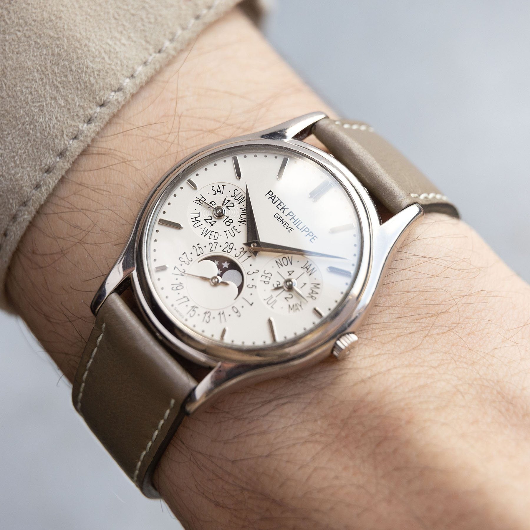 Taupe Grey Leren Horlogeband
