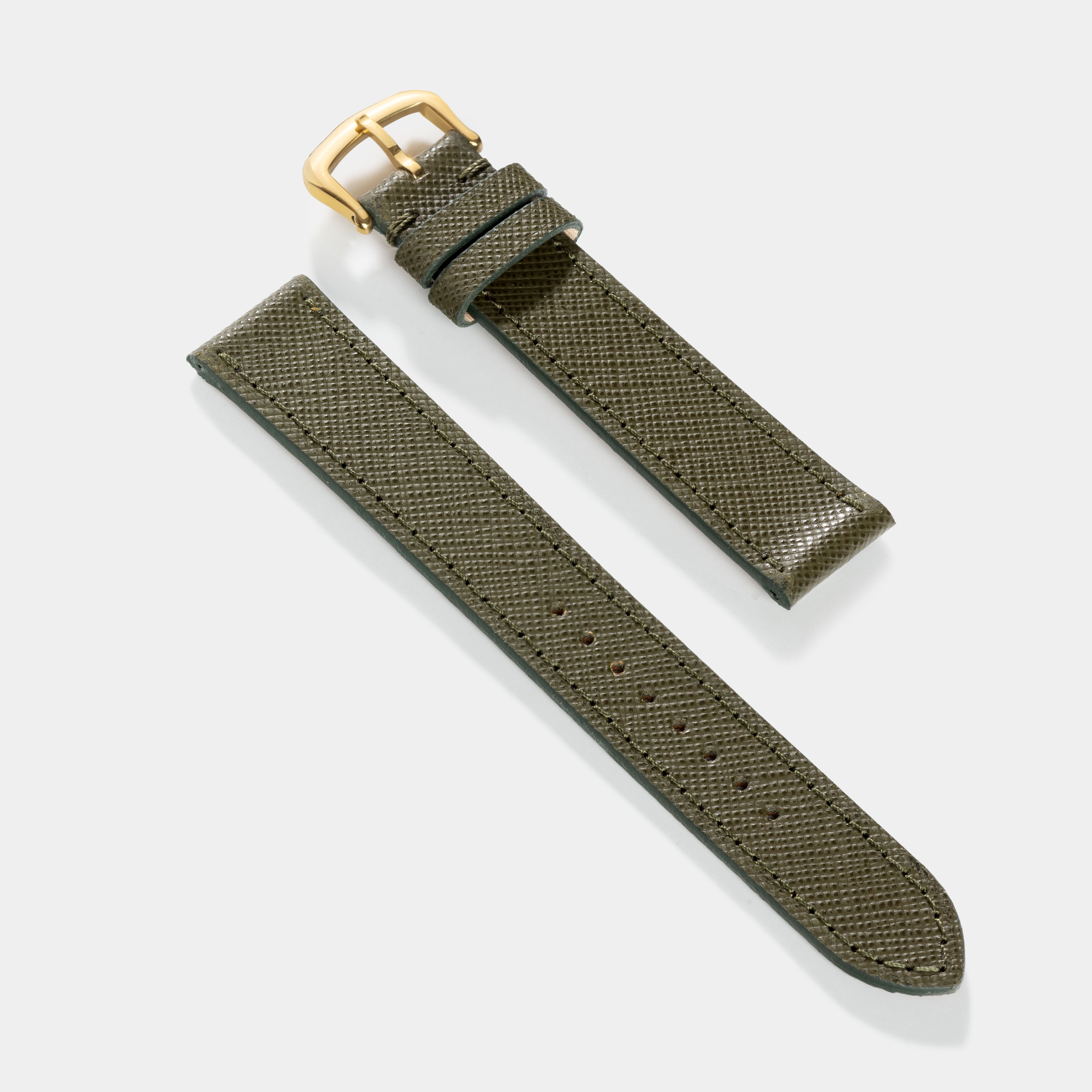 Horlogeband voor Cartier 17.5mm - Saffiano Olive Green Leather