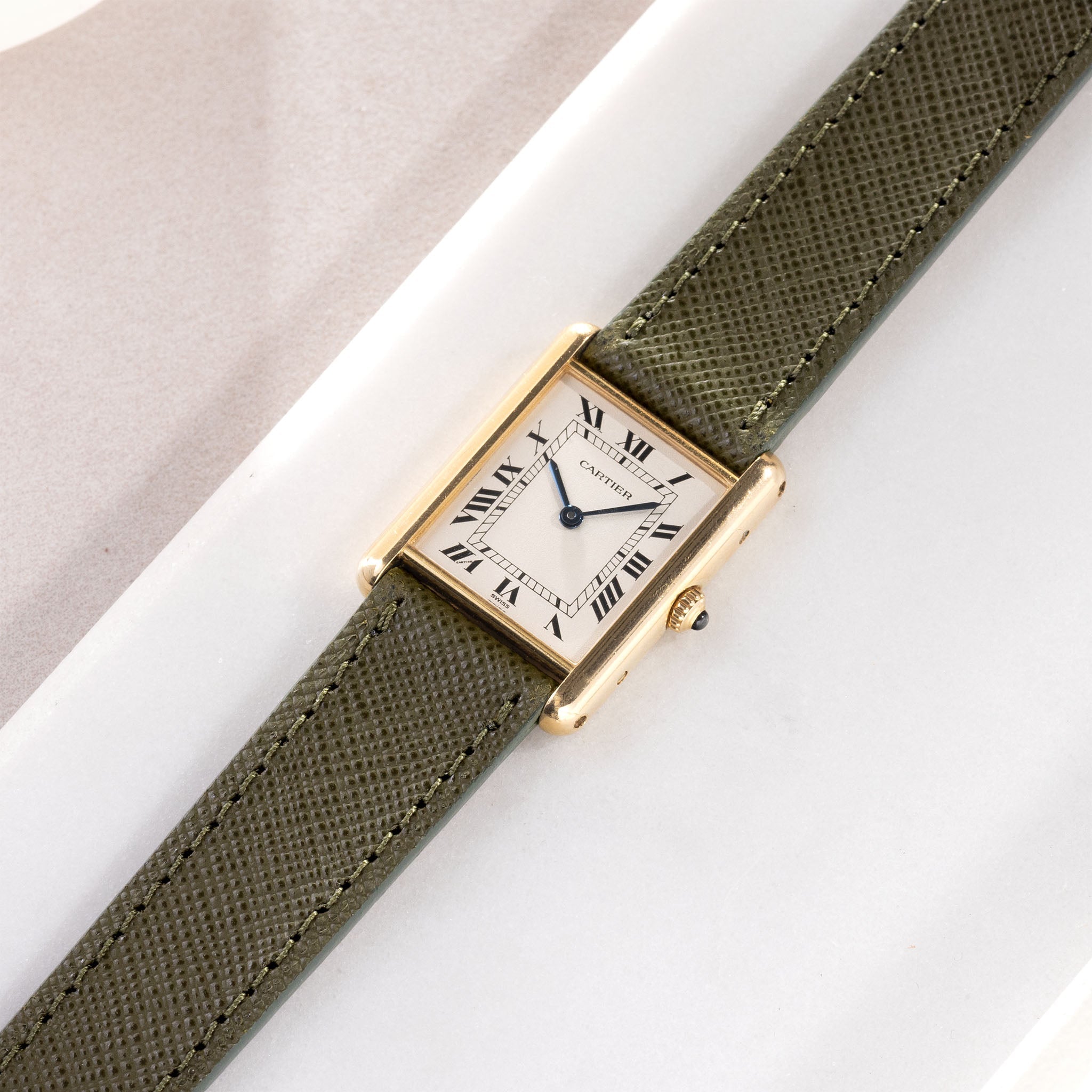 Horlogeband voor Cartier 17.5mm - Saffiano Olive Green Leather