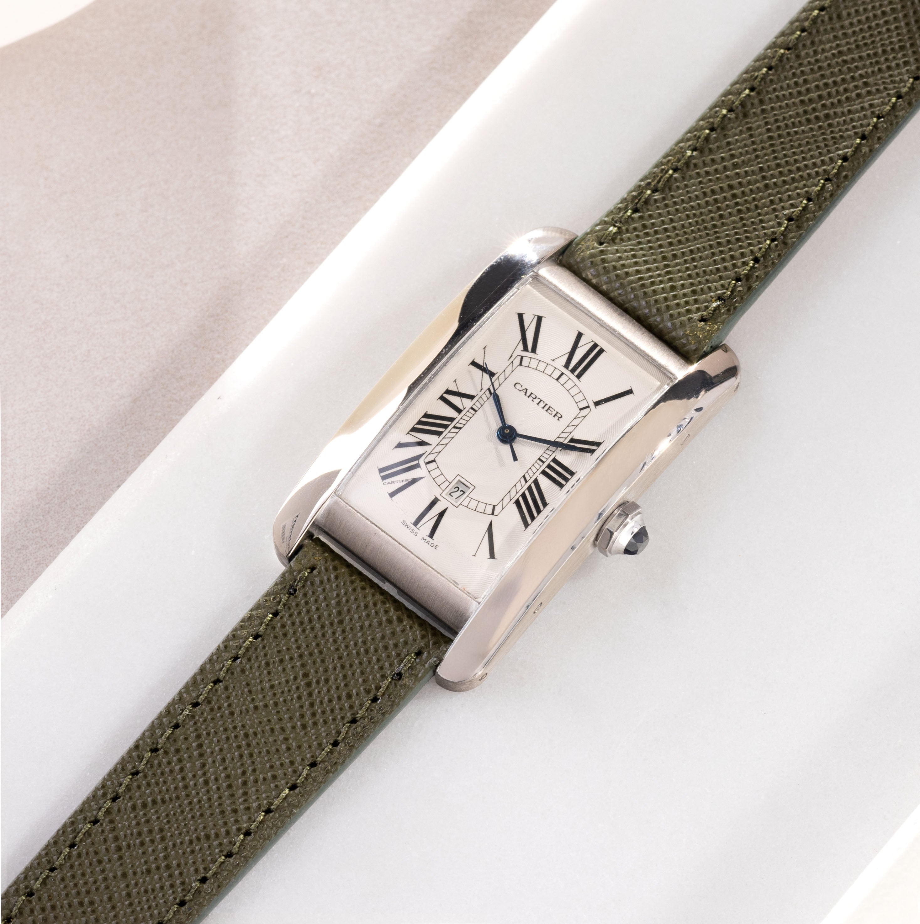 Saffiano Olive Green Leather Watch Strap