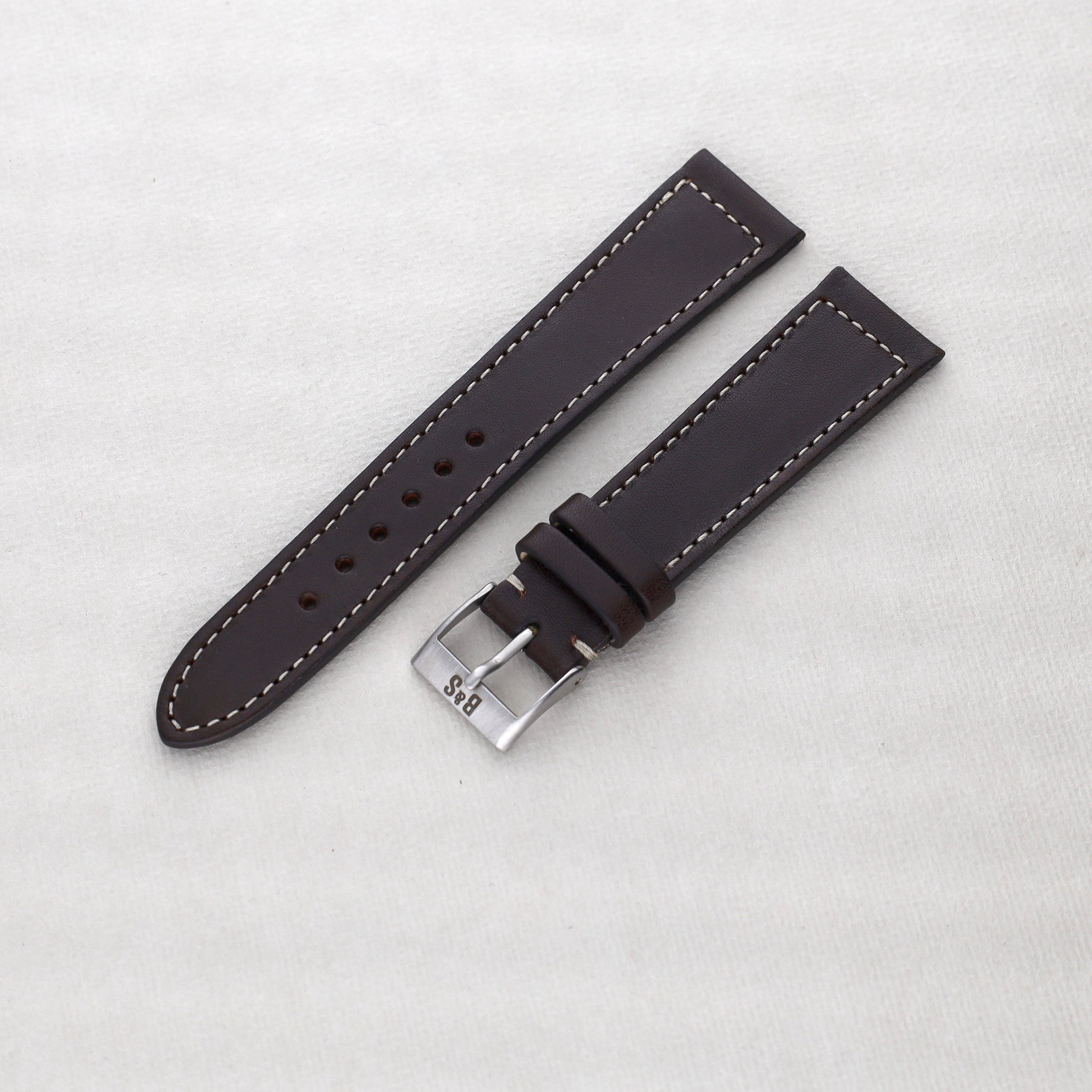 Sample Sale - Seal Dark Brown Boxed Stitch Leather Watch Strap - 20mm