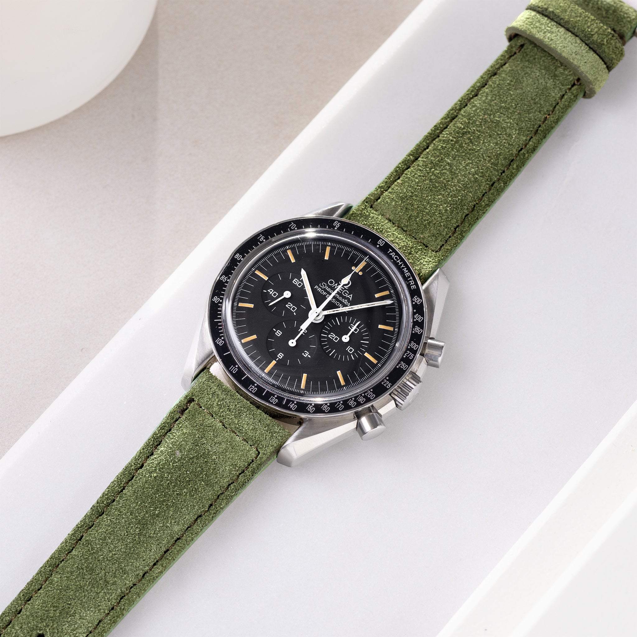 Horlogeband voor Omega Speedmaster Professional - Olive Drab Green Suede Leather